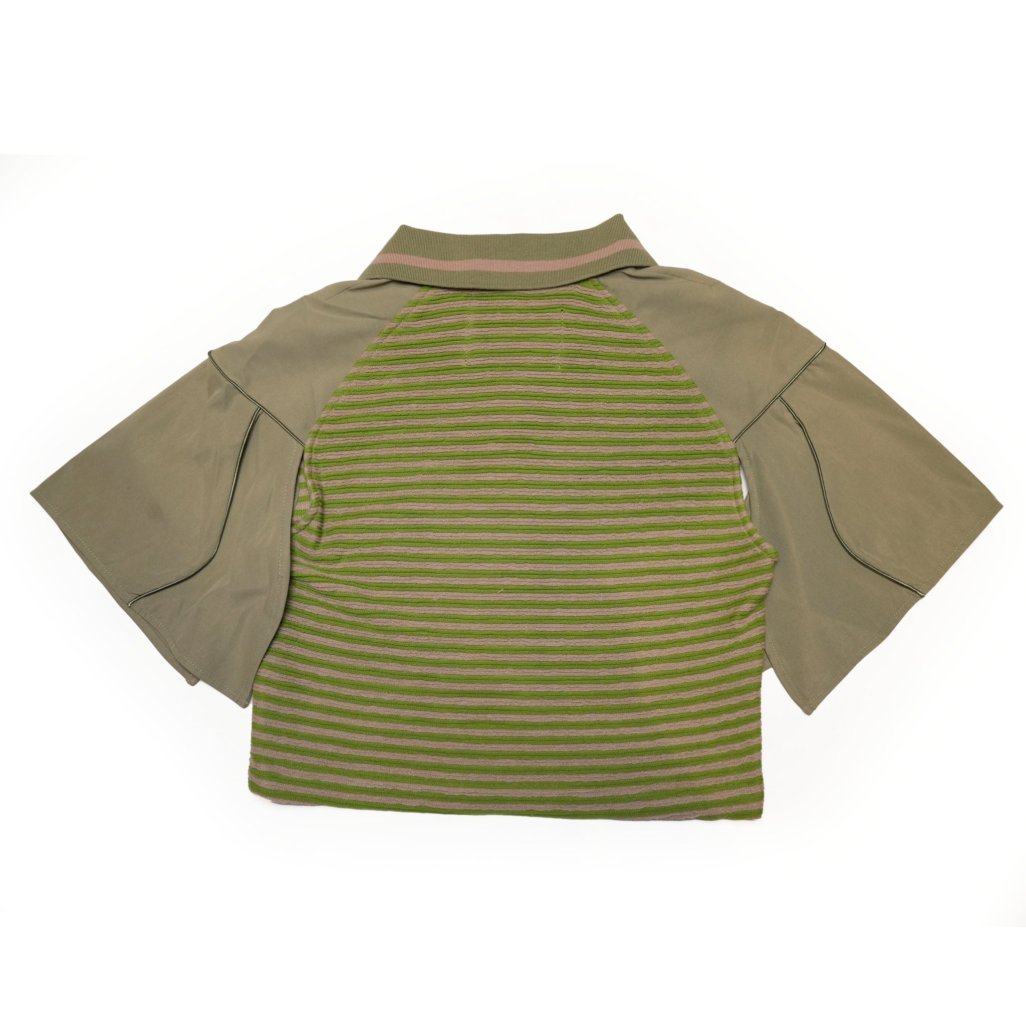 SNA24-T02 | < Urban Cyber Collection > Futuristic Ribbed Collar Patchwork Polo Shirt - Green【SEIVSON_セイブソン】