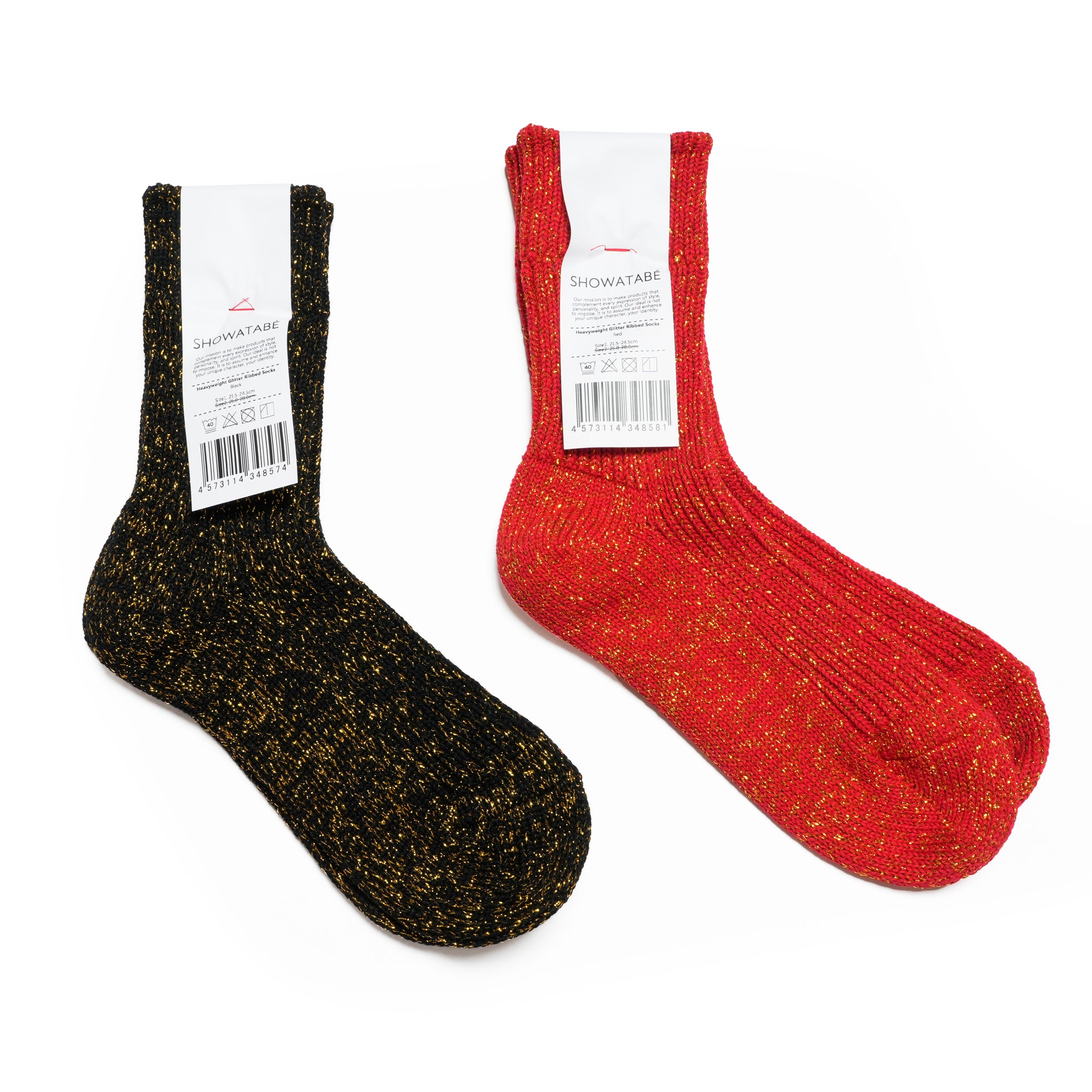 Heavyweight Glitter Ribbed Socks | Color:Red/Black  SW-24【DECKA QUALITY SOCKS_デカクオリティソックス】【SHOWATABÉ】【ネコポス選択可能】