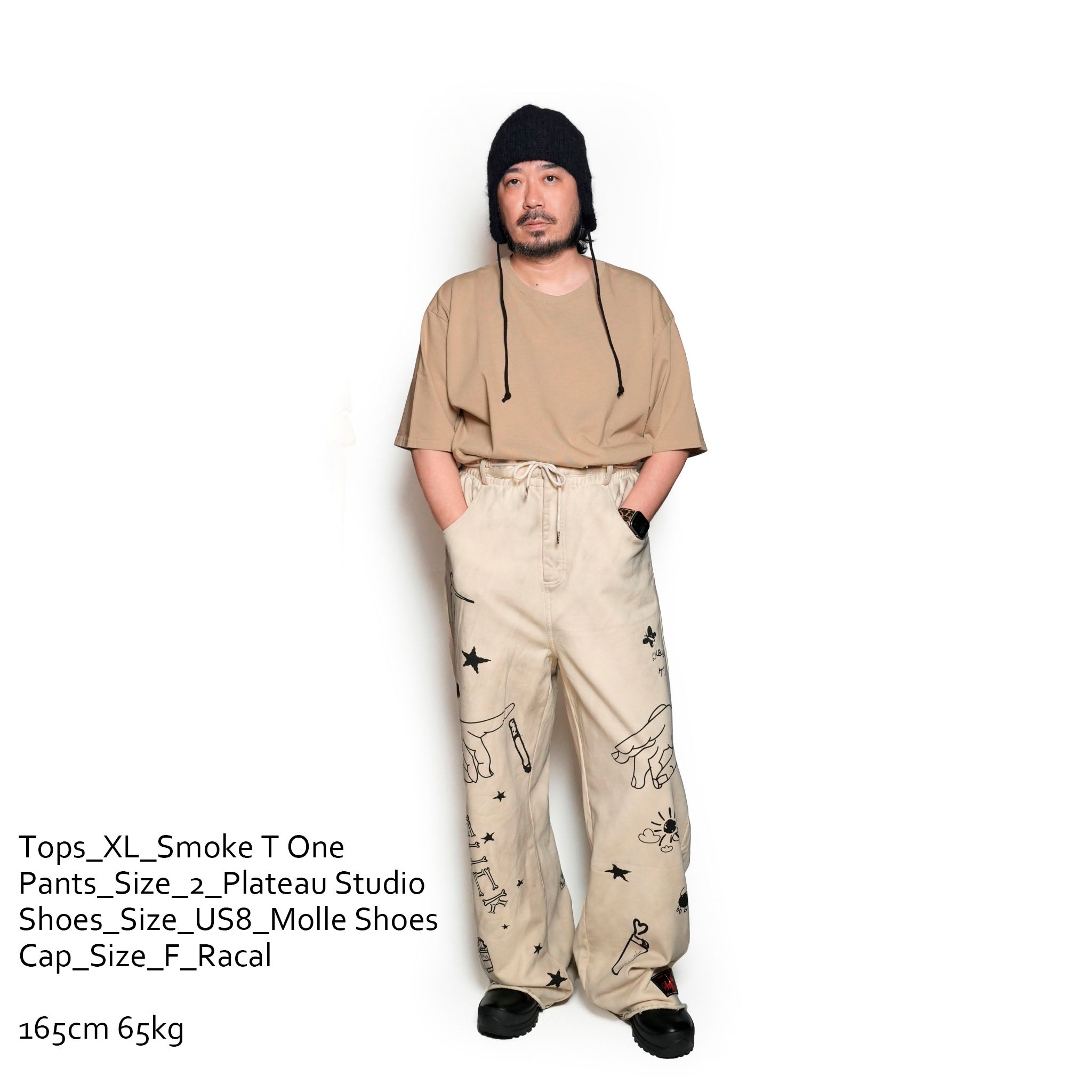 Pla24awcol3-2_Dirty beige | x SYU.Man illustrator pants | Color:Dirty Beige【PLATEAU STUDIO_プラトー スタジオ】