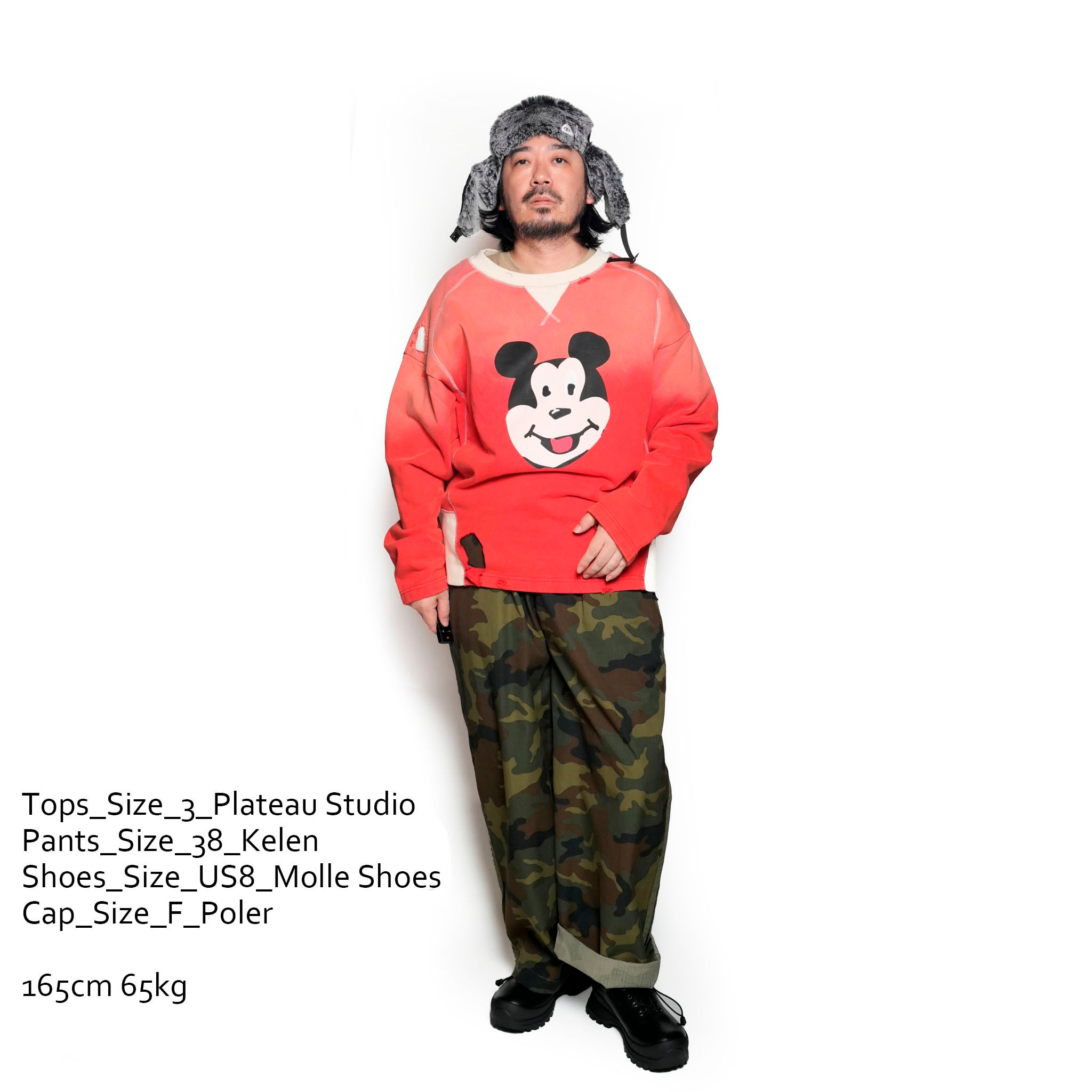 Pla24awt01-2_Washed red | Mickey vitage crewneck | Color:Washed Red【PLATEAU STUDIO_プラトー スタジオ】