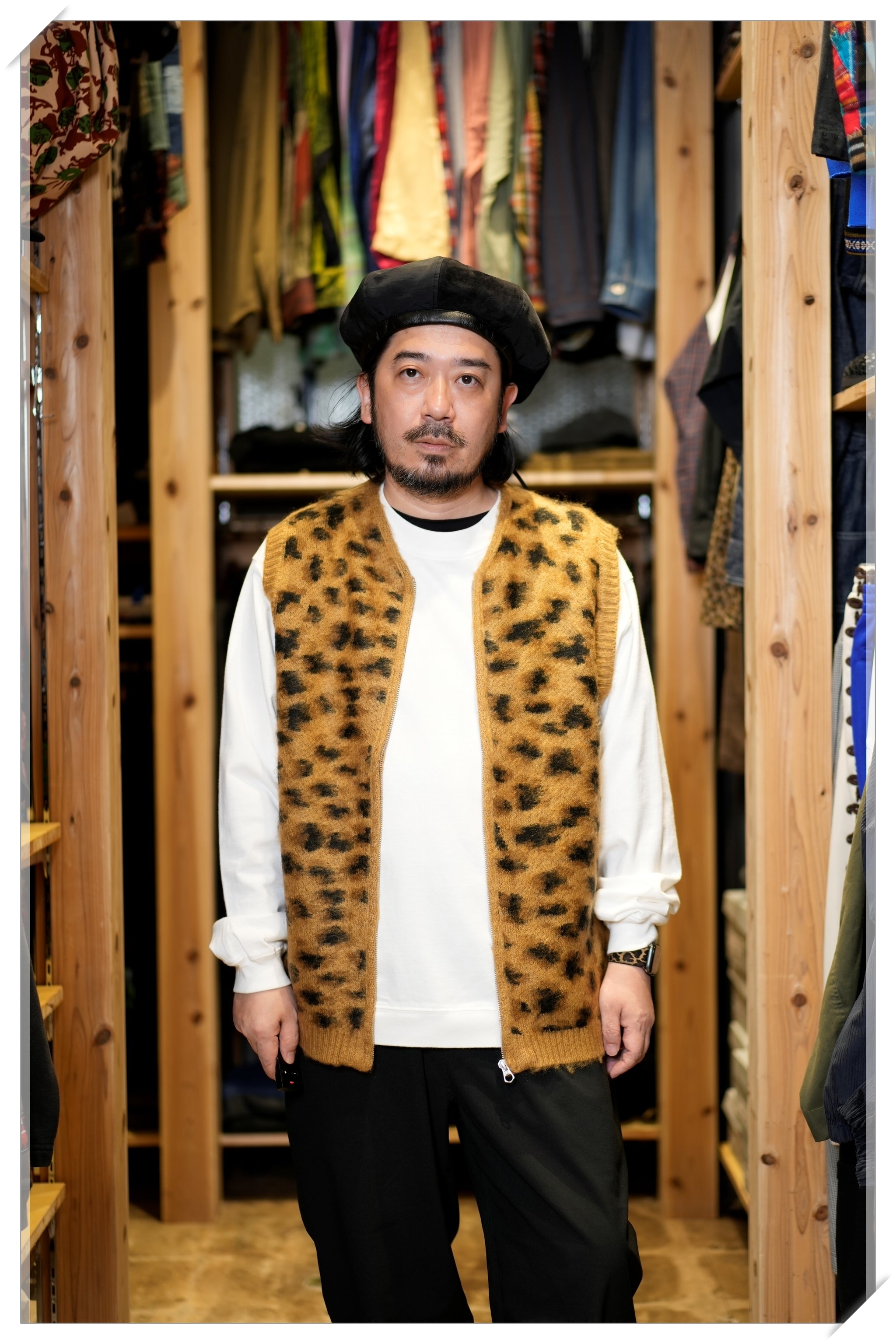 tc24f012_Leopard | Shaggy Vintage Pattern Zip Vest | Color:Leopard【TOWNCRAFT_タウンクラフト】