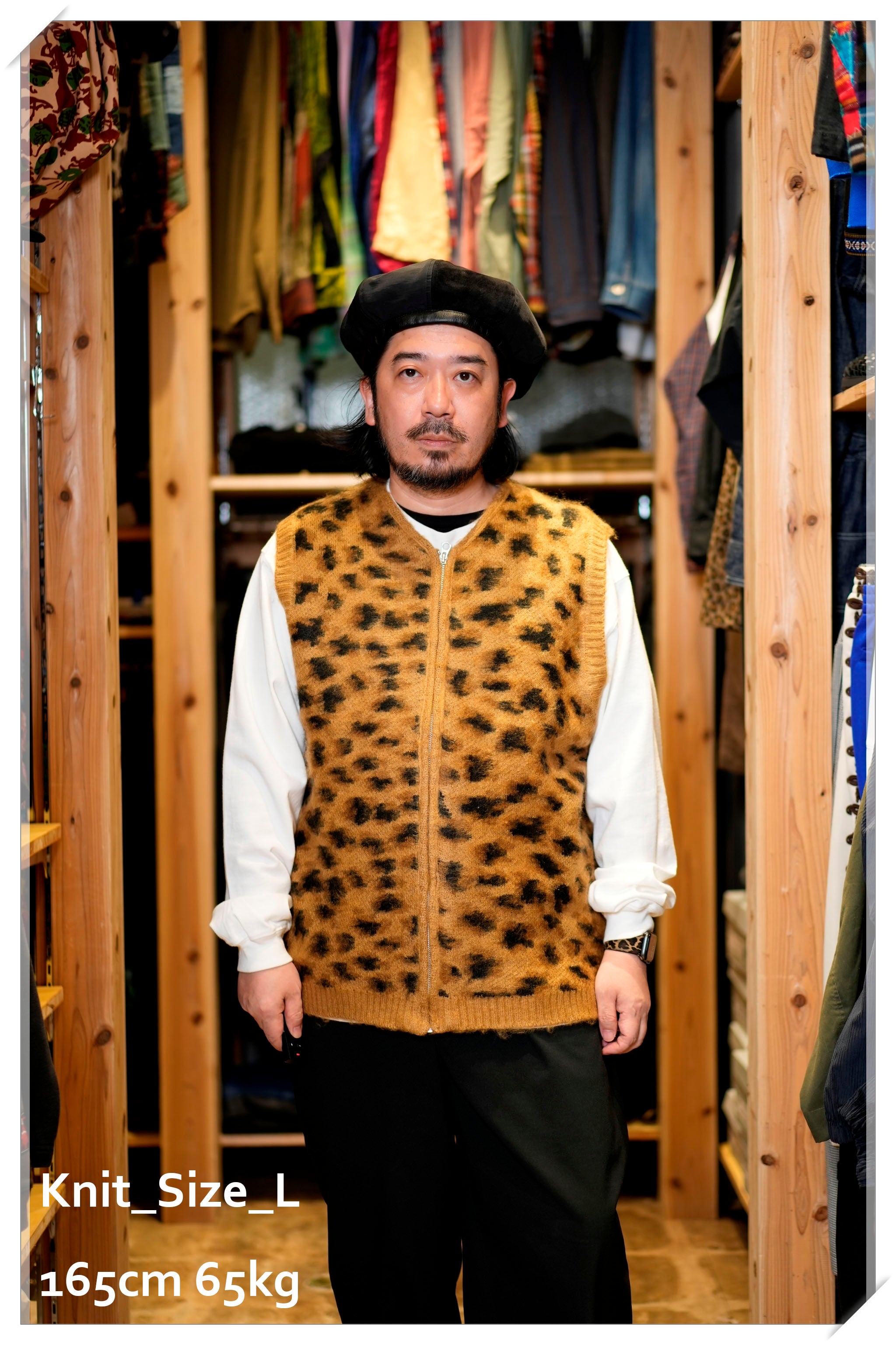 tc24f012_Leopard | Shaggy Vintage Pattern Zip Vest | Color:Leopard【TOWNCRAFT_タウンクラフト】