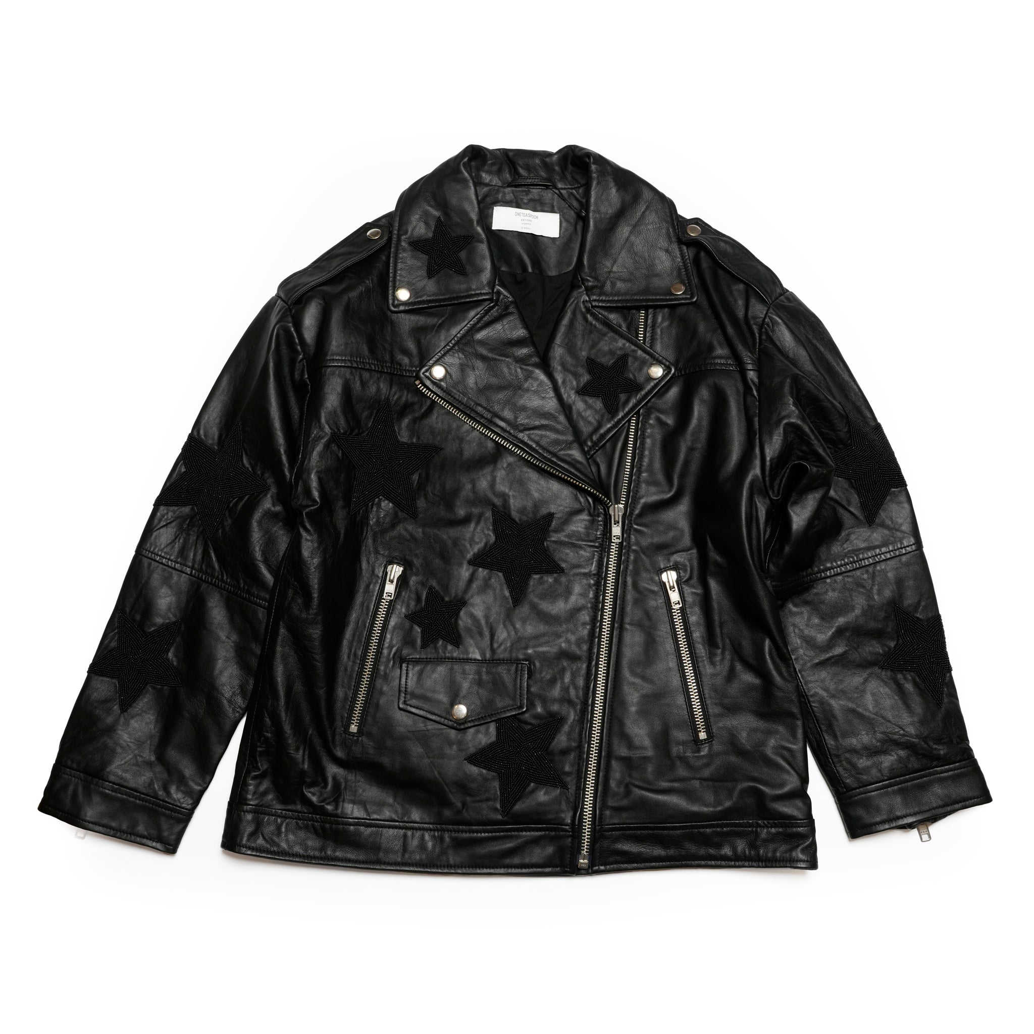 BIKER BOYFRIEND EMBELLISHED MOTO LEATHER JACKET | Color_Black Star | No_26627b_black star【ONE TEASPOON_ワンティースプーン】