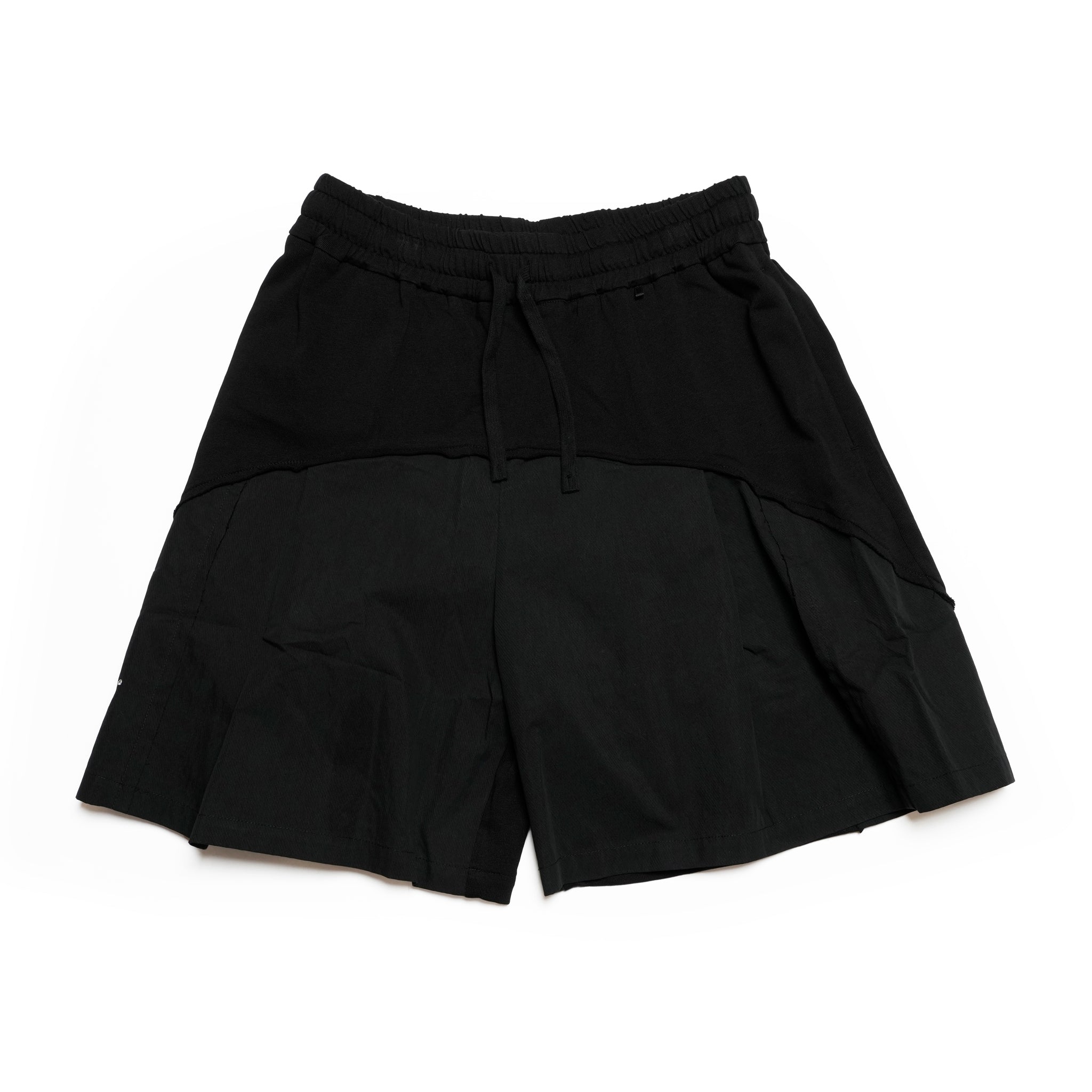 (A)crypsis® 25S/S - (𝕬)𝖈𝖗𝖞𝖕𝖘𝖎𝖘 My Life Mixed-Material Pleated Shorts / Black | SIze_Free【(A)CRYPSIS®】