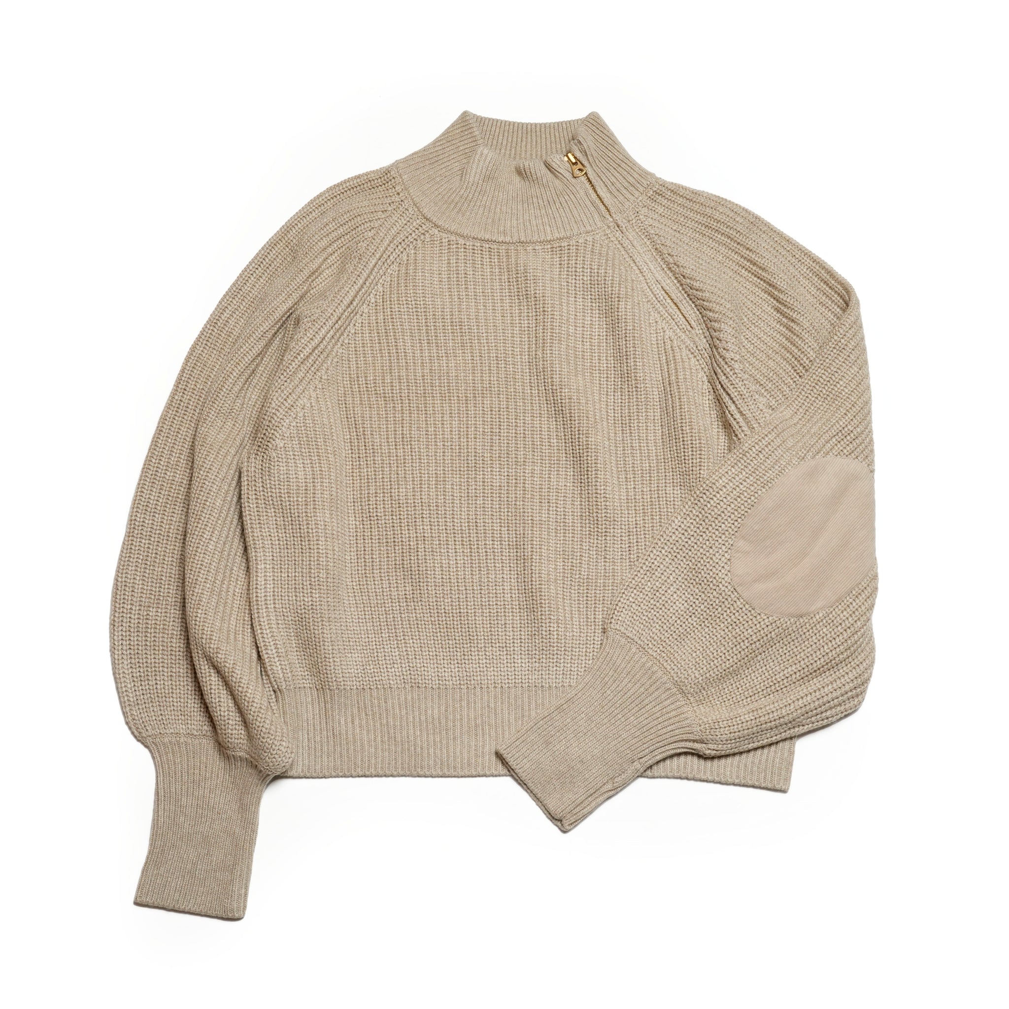 MIL24FKN3031_ECRU | HALF ZIP MIL KNIT TOP | Color:Ecru【KHA:KI_カーキ】