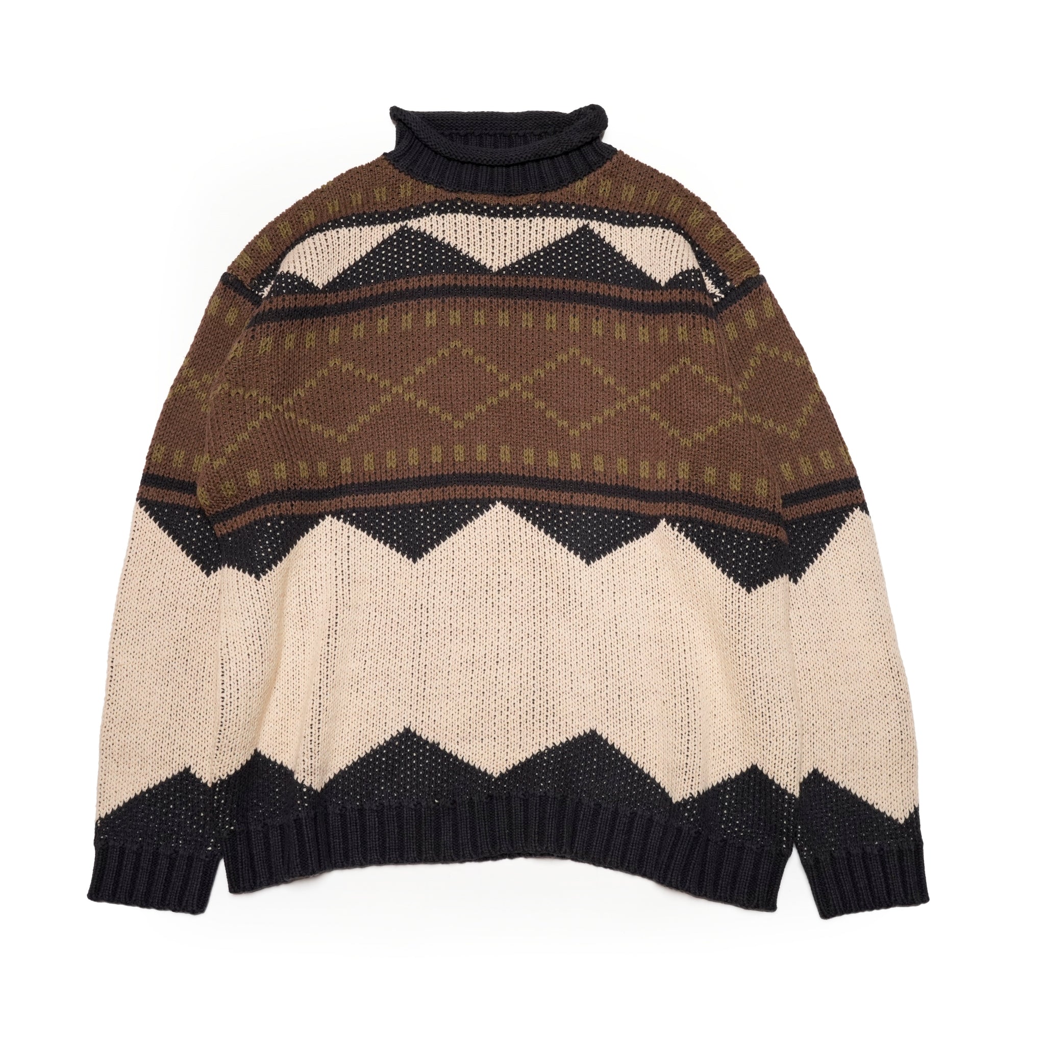 M-2404463 | Lowgage retoro geometric pattern roll neck knit | Ivory【MODEM DESIGN_モデムデザイン】