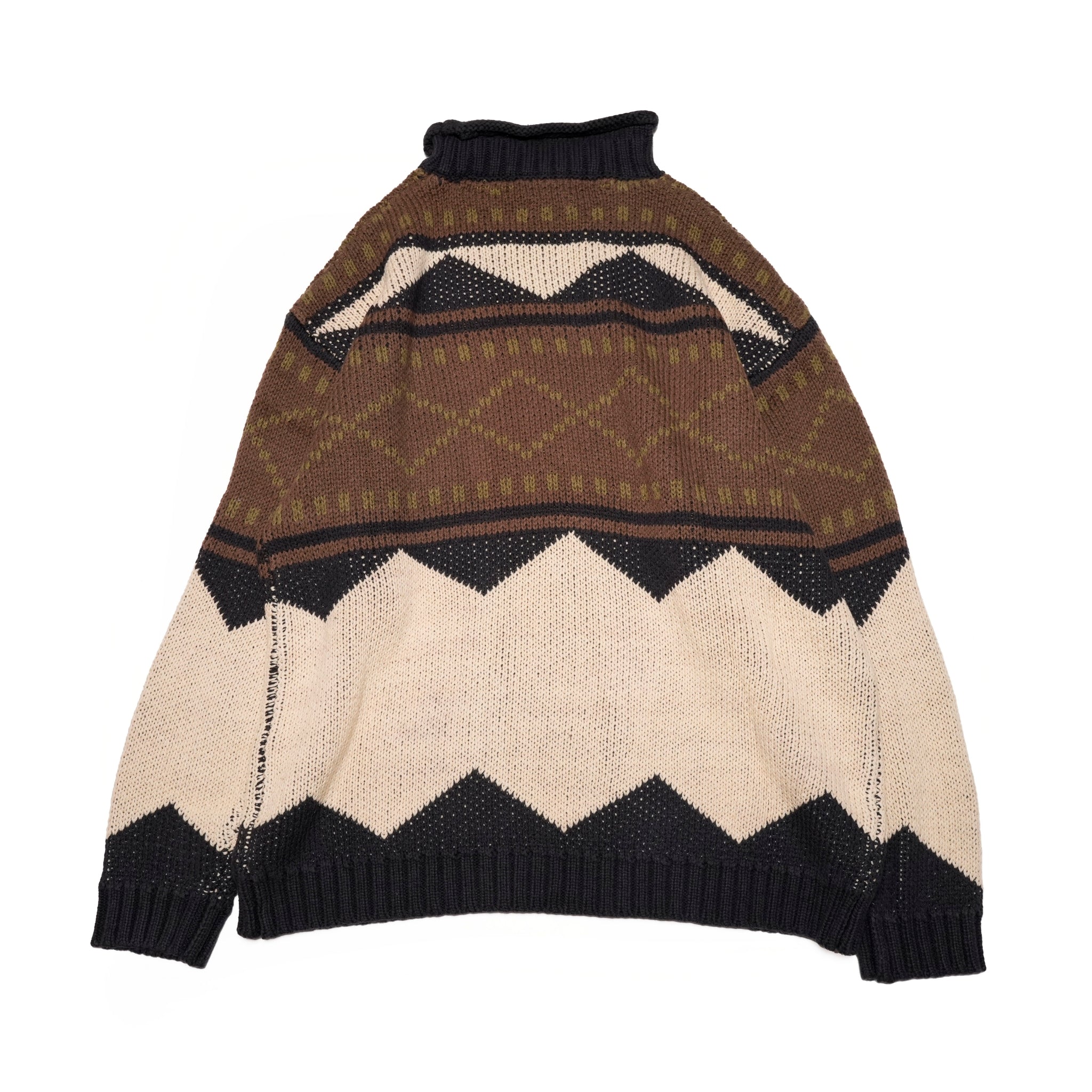 M-2404463 | Lowgage retoro geometric pattern roll neck knit | Ivory【MODEM DESIGN_モデムデザイン】