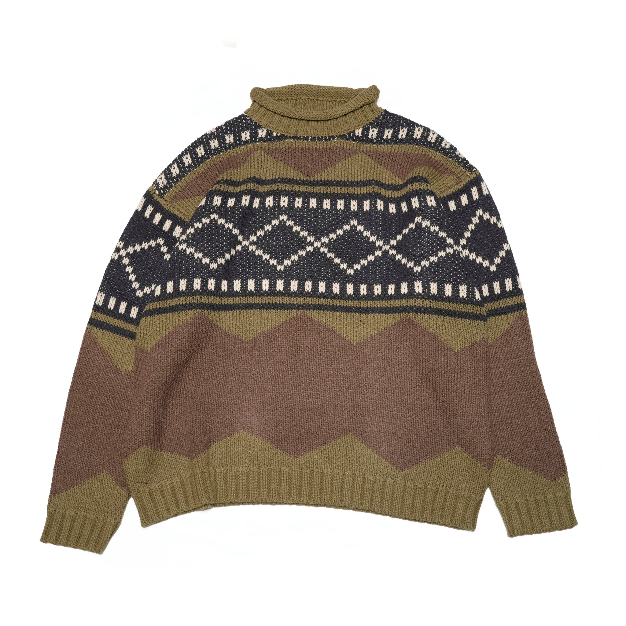 M-2404463 | Lowgage retoro geometric pattern roll neck knit | Brown【MODEM DESIGN_モデムデザイン】