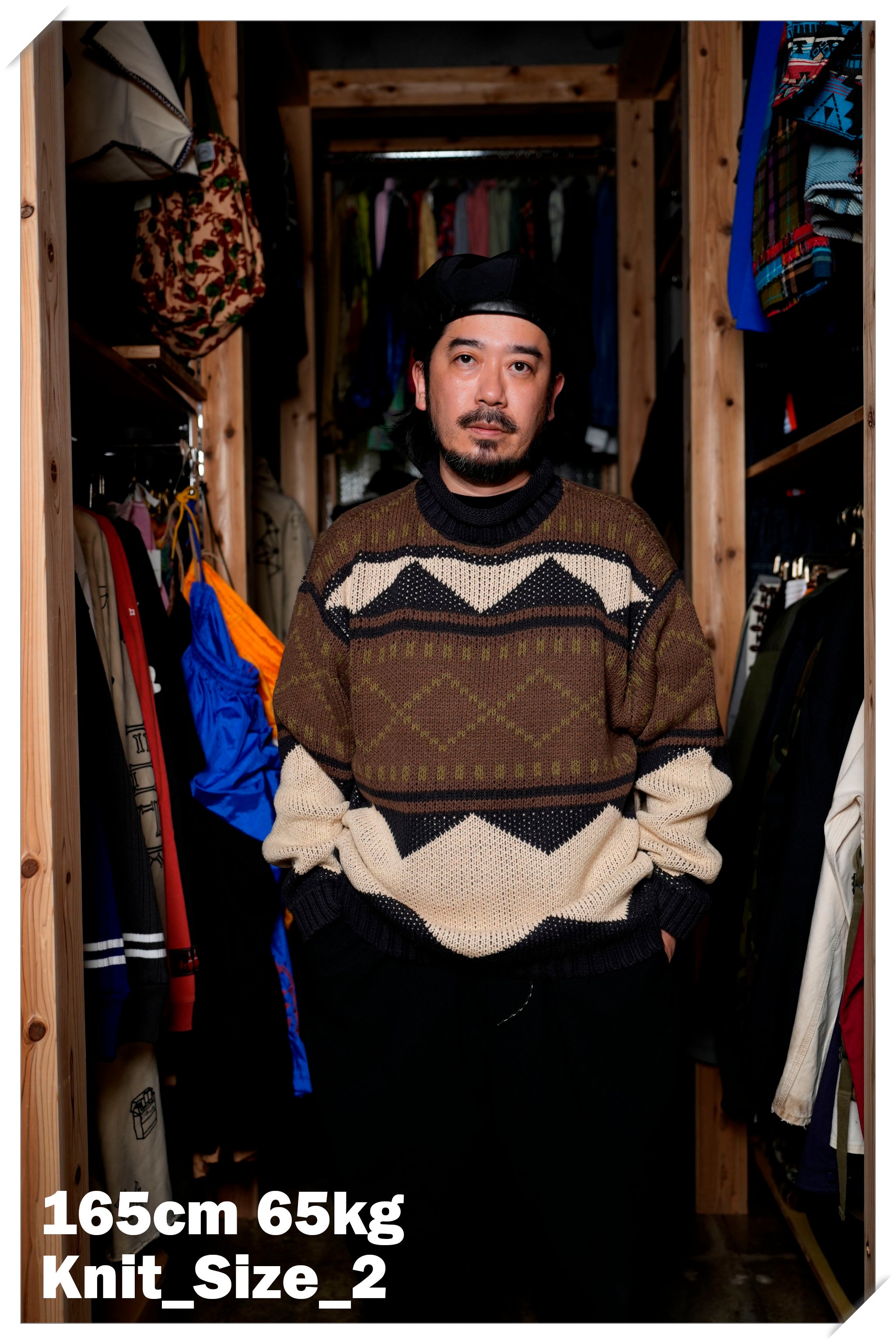 M-2404463 | Lowgage retoro geometric pattern roll neck knit | Ivory【MODEM DESIGN_モデムデザイン】