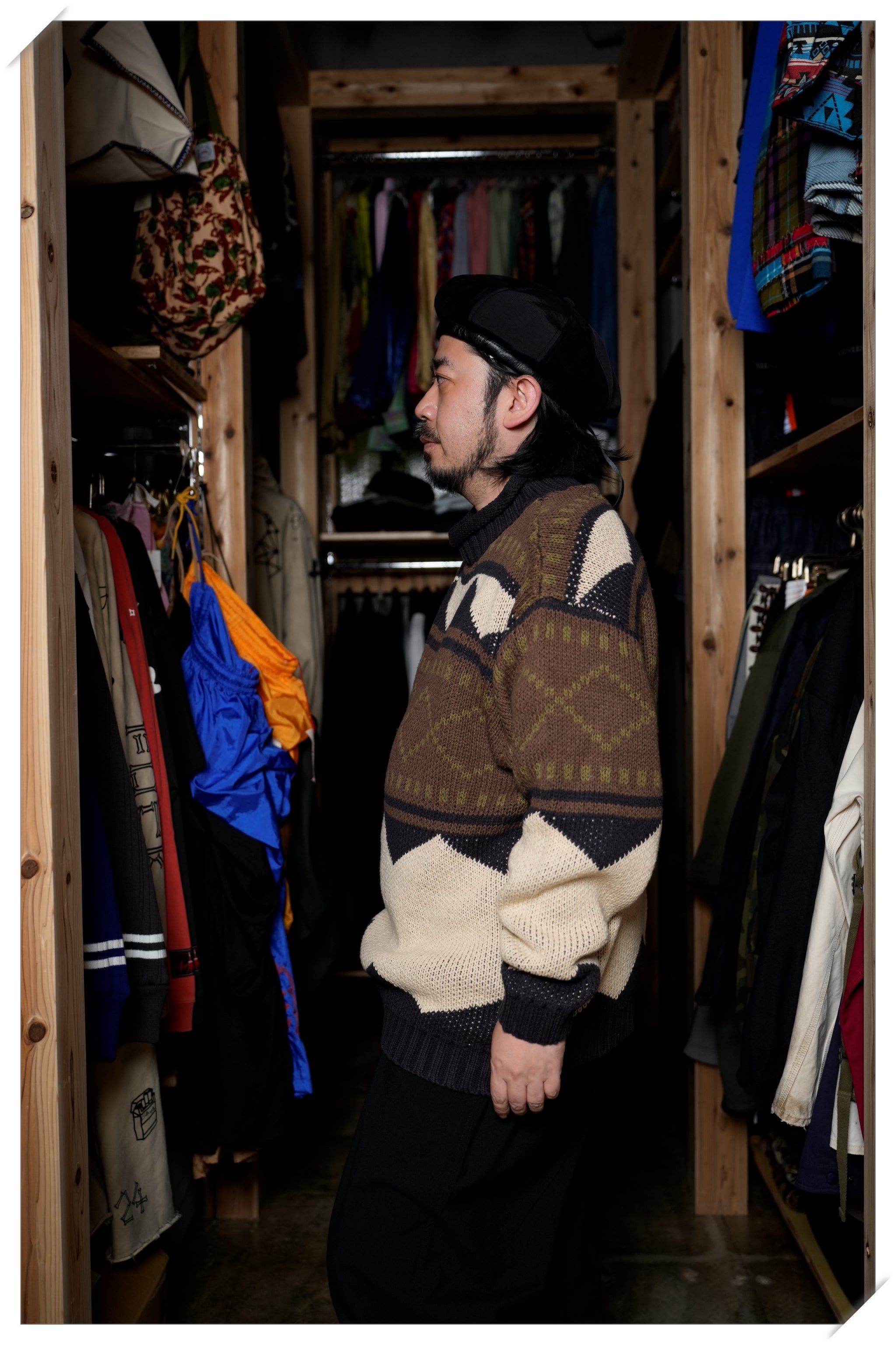 M-2404463 | Lowgage retoro geometric pattern roll neck knit | Ivory【MODEM DESIGN_モデムデザイン】