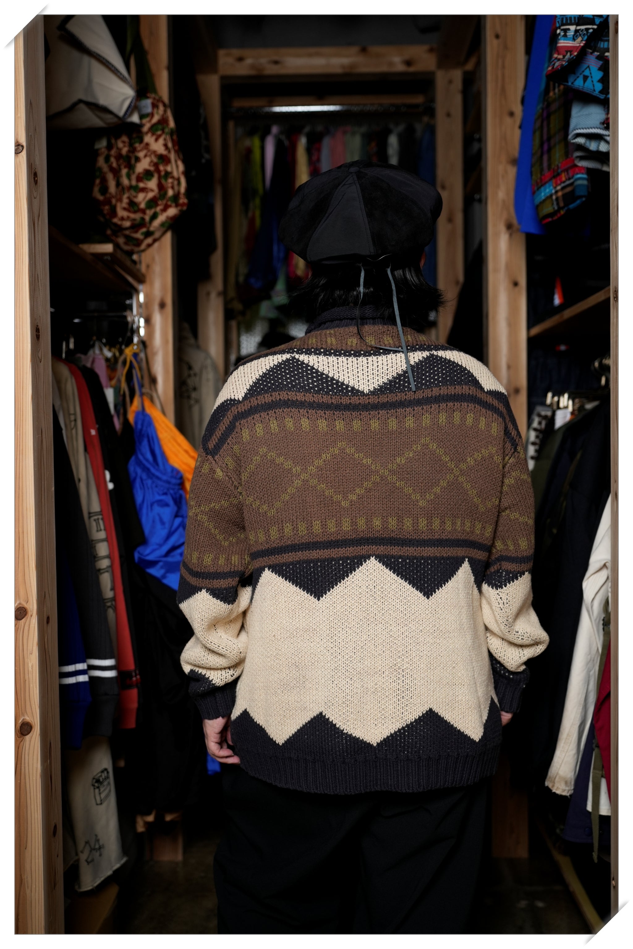 M-2404463 | Lowgage retoro geometric pattern roll neck knit | Ivory【MODEM DESIGN_モデムデザイン】