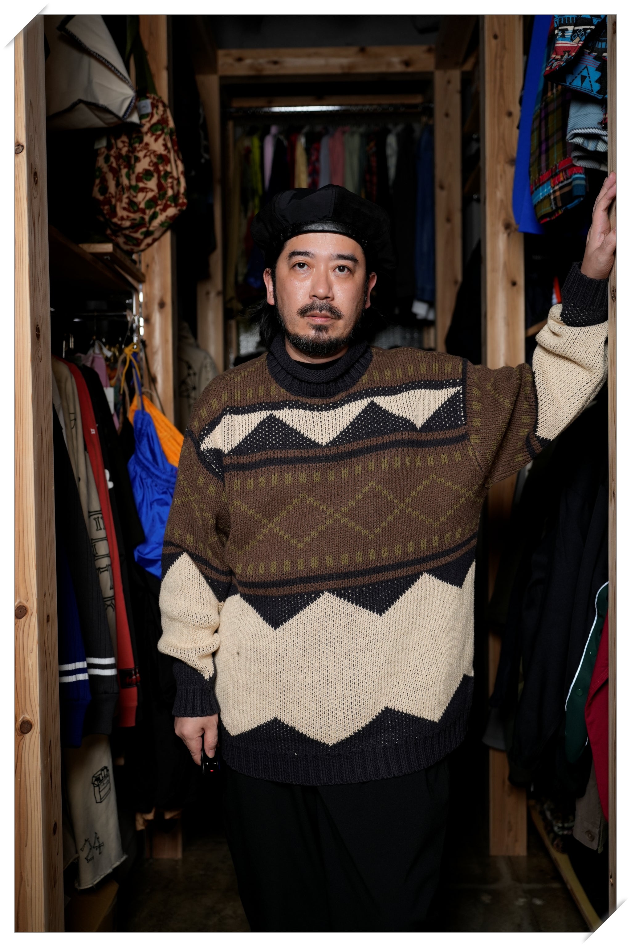 M-2404463 | Lowgage retoro geometric pattern roll neck knit | Ivory【MODEM DESIGN_モデムデザイン】