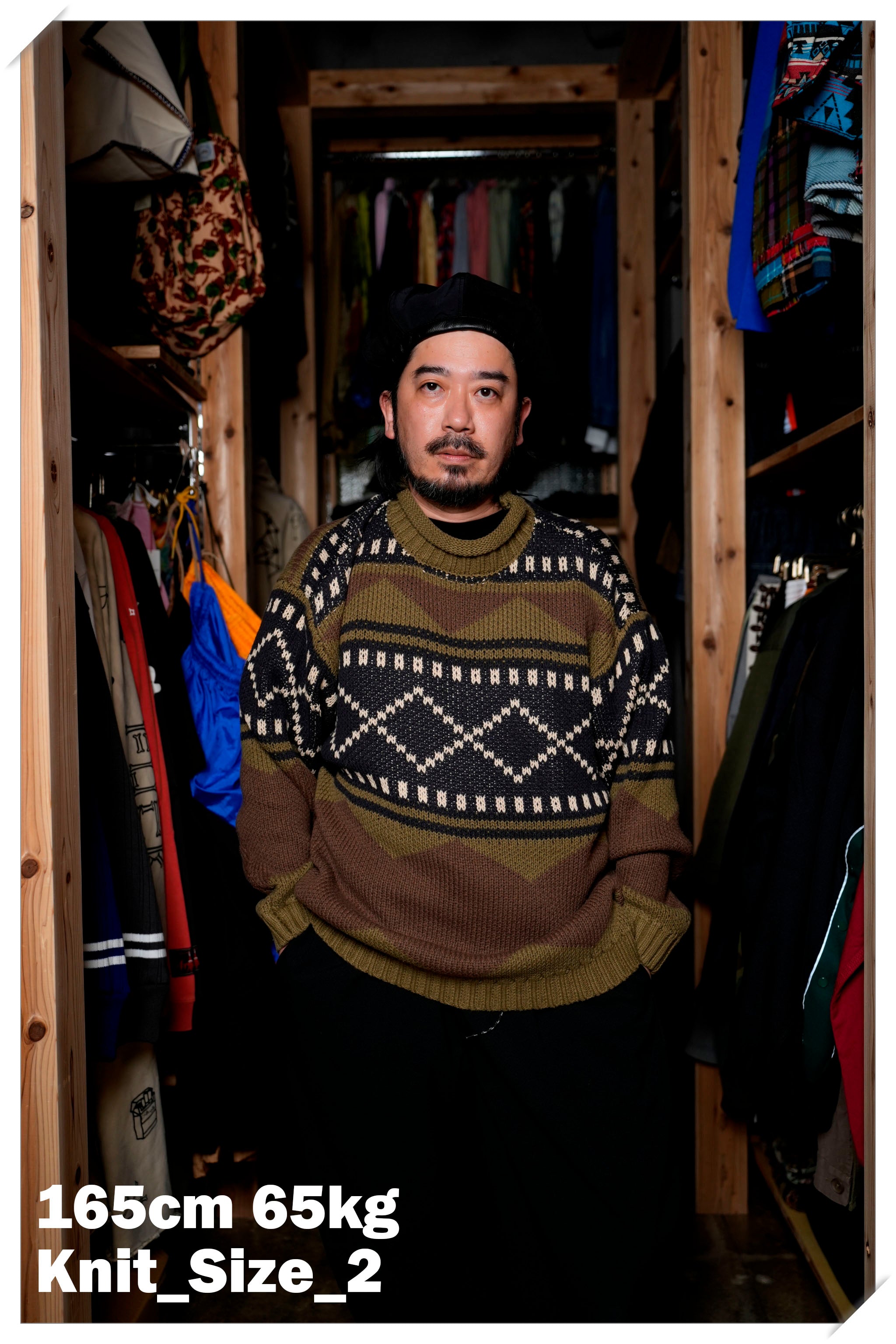 M-2404463 | Lowgage retoro geometric pattern roll neck knit | Brown【MODEM DESIGN_モデムデザイン】