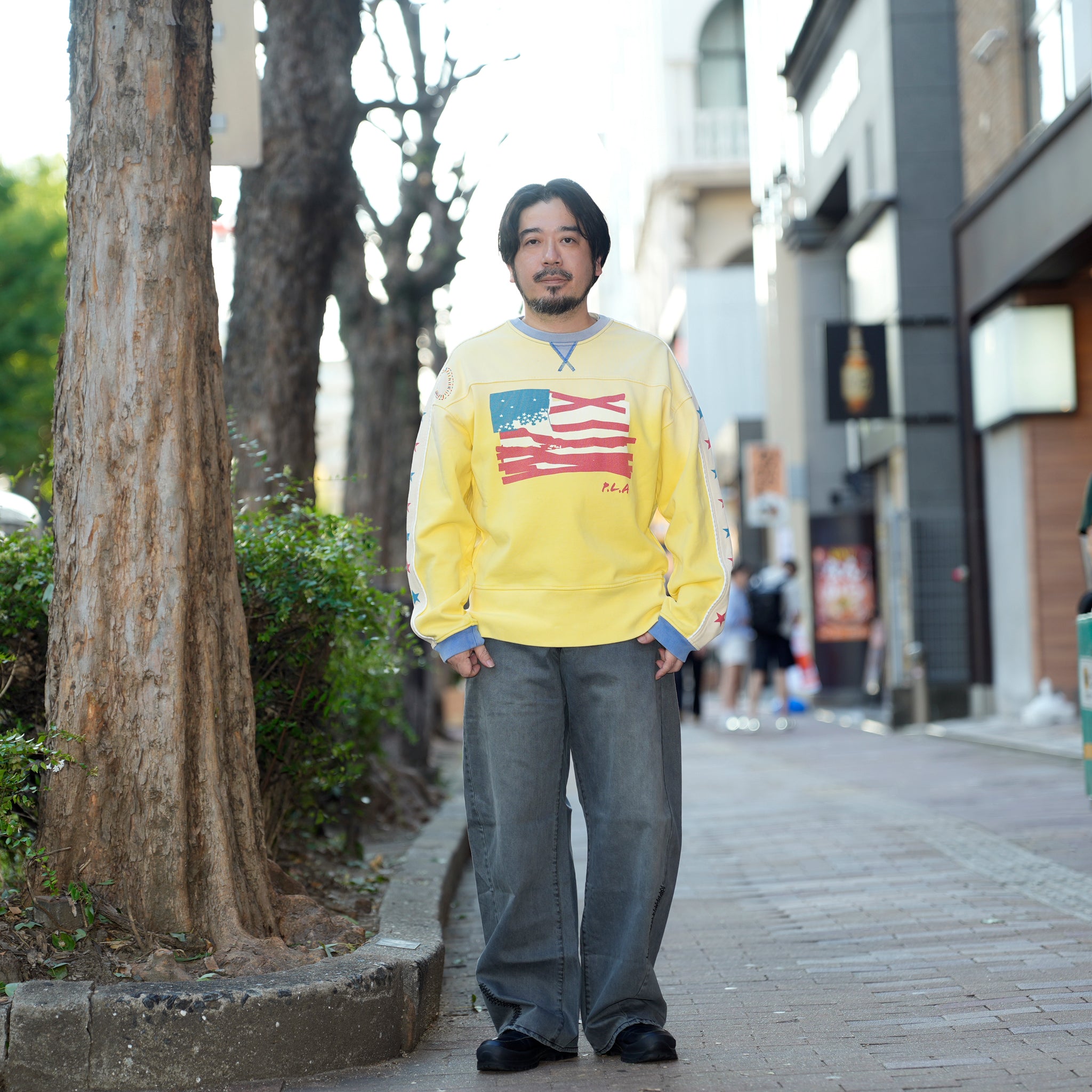 Star crew neck | Color_Yellow | No_pla25awt09-1_yellow【PLATEAU STUDIO_プラトー スタジオ】