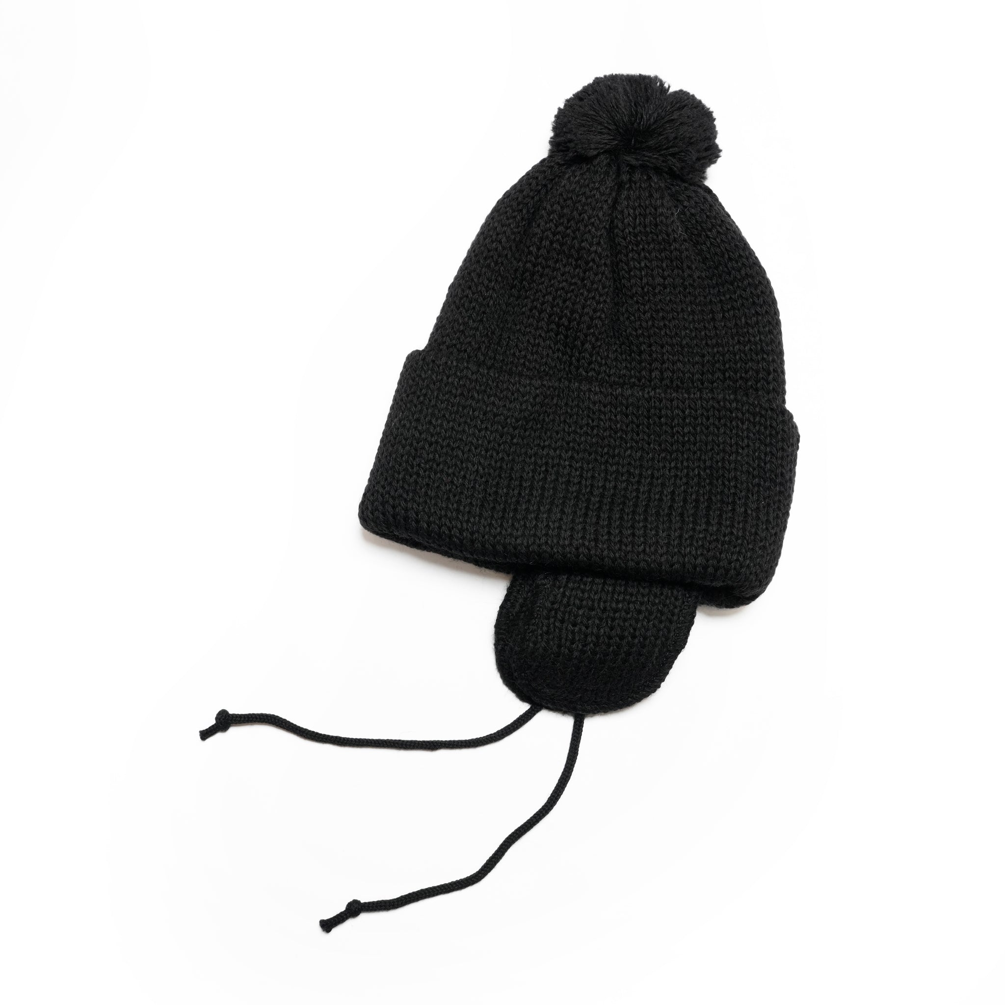 3g Solid Bobcap w/ear Cover&PomPom&Rope | Color_Jet Black | No_hl-25fw-0007_jet black【HIGHLAND 2000_ハイランドトゥーサウザンド】【ネコポス選択可能】