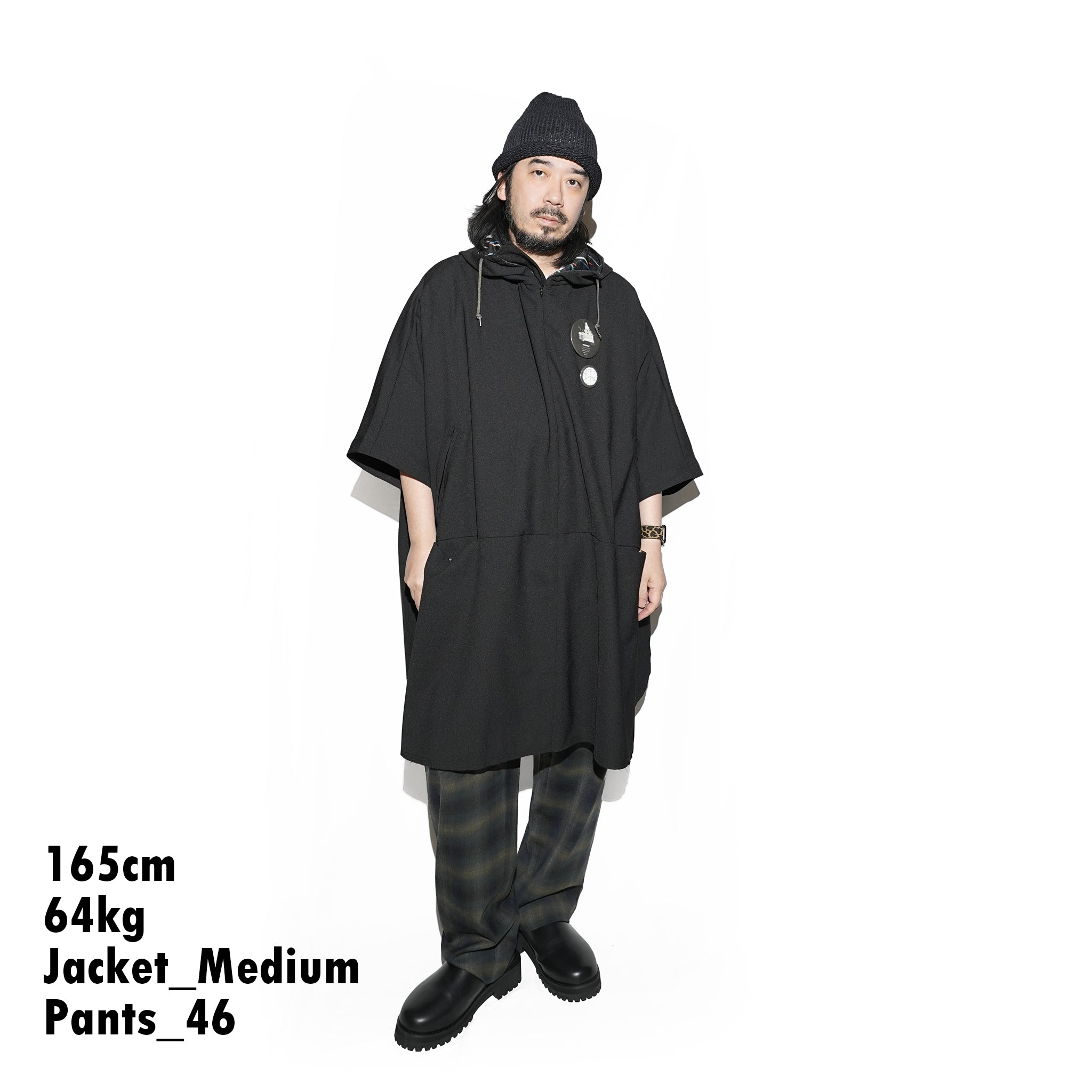 SF24SS-14B | Reflax(R) Happi Poncho Hoodie | Color:Black