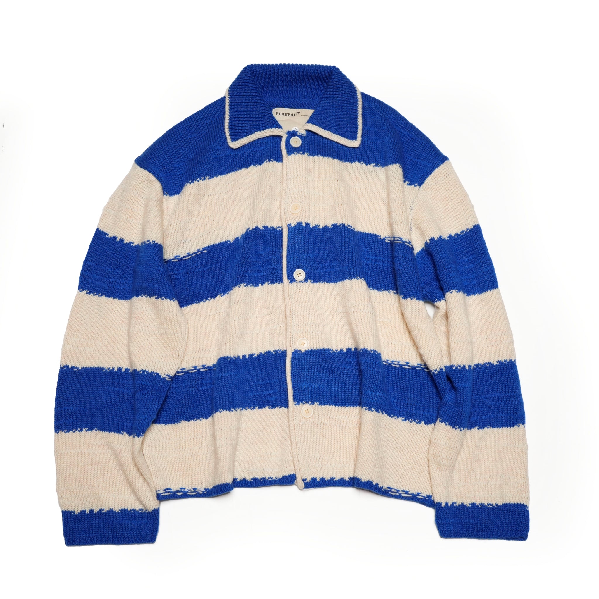 Pla24awkt05-1_Blue/Beige | L/s knit stripe shirt | Color:Blue/Beige【PLATEAU STUDIO_プラトー スタジオ】