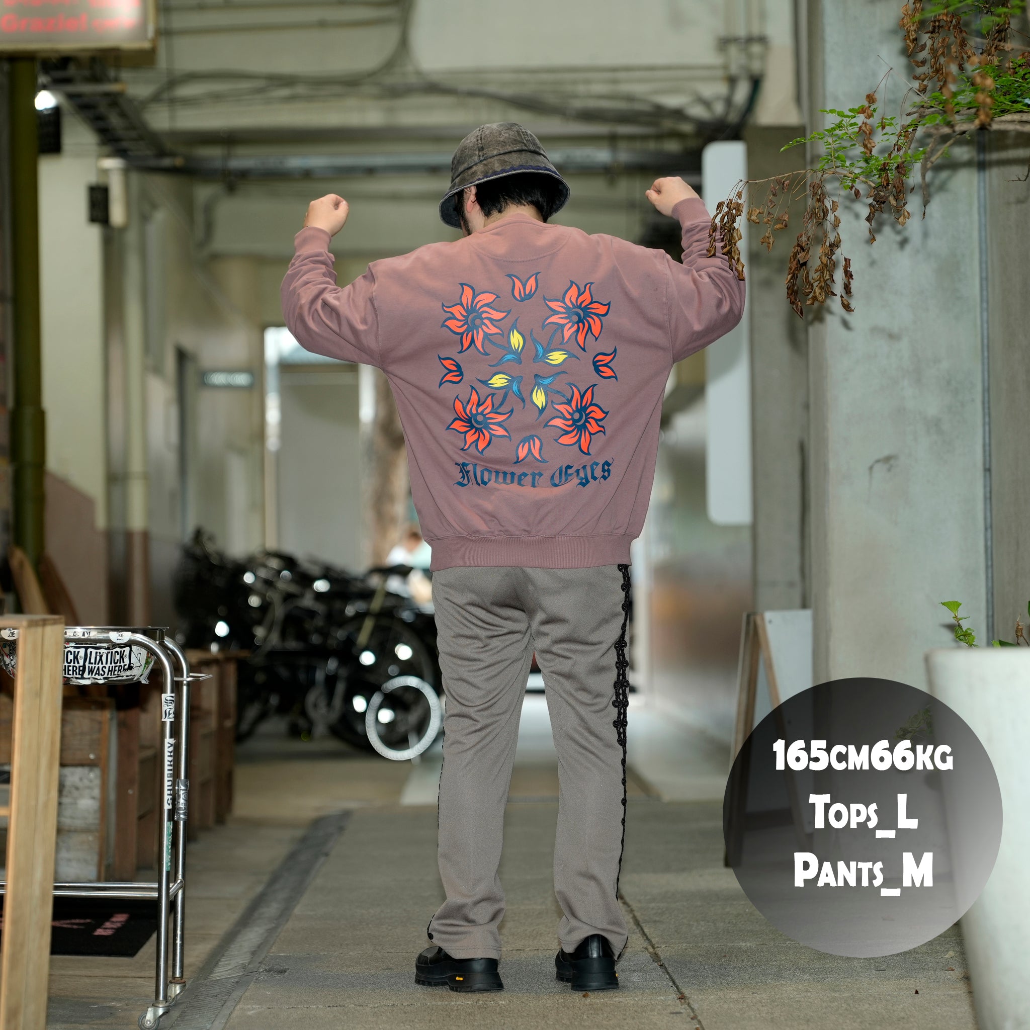 C2613902 | FLOWER EYES CREW SWEAT | Color_04-Smoke pink |【NASNGWAM_ナスングワム】
