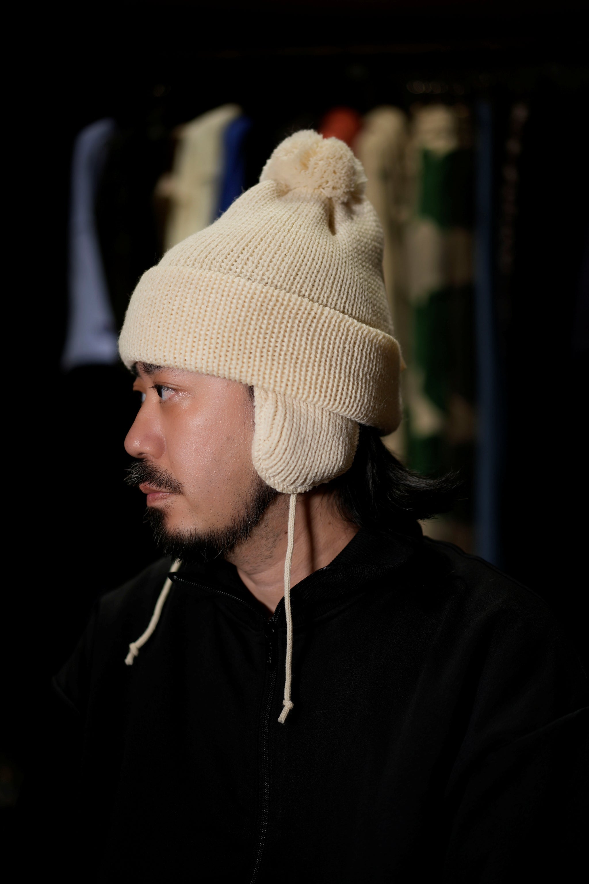 HL-24FW-0007_Aran | 3g Solid Bobcap w/ear Cover&PomPom&Rope | Color:Aran【HIGHLAND 2000_ハイランドトゥーサウザンド】【ネコポス選択可能】