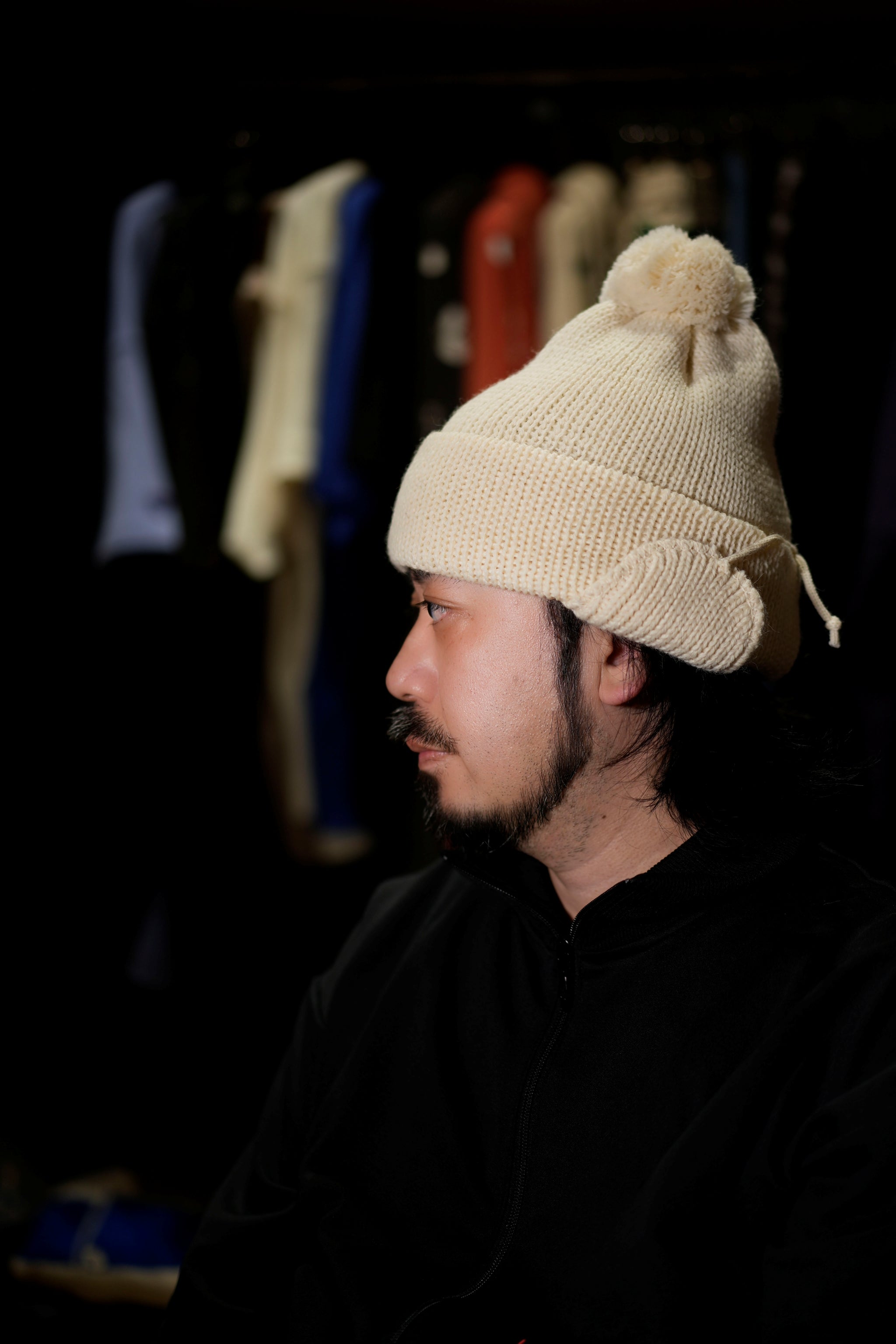 HL-24FW-0007_Aran | 3g Solid Bobcap w/ear Cover&PomPom&Rope | Color:Aran【HIGHLAND 2000_ハイランドトゥーサウザンド】【ネコポス選択可能】