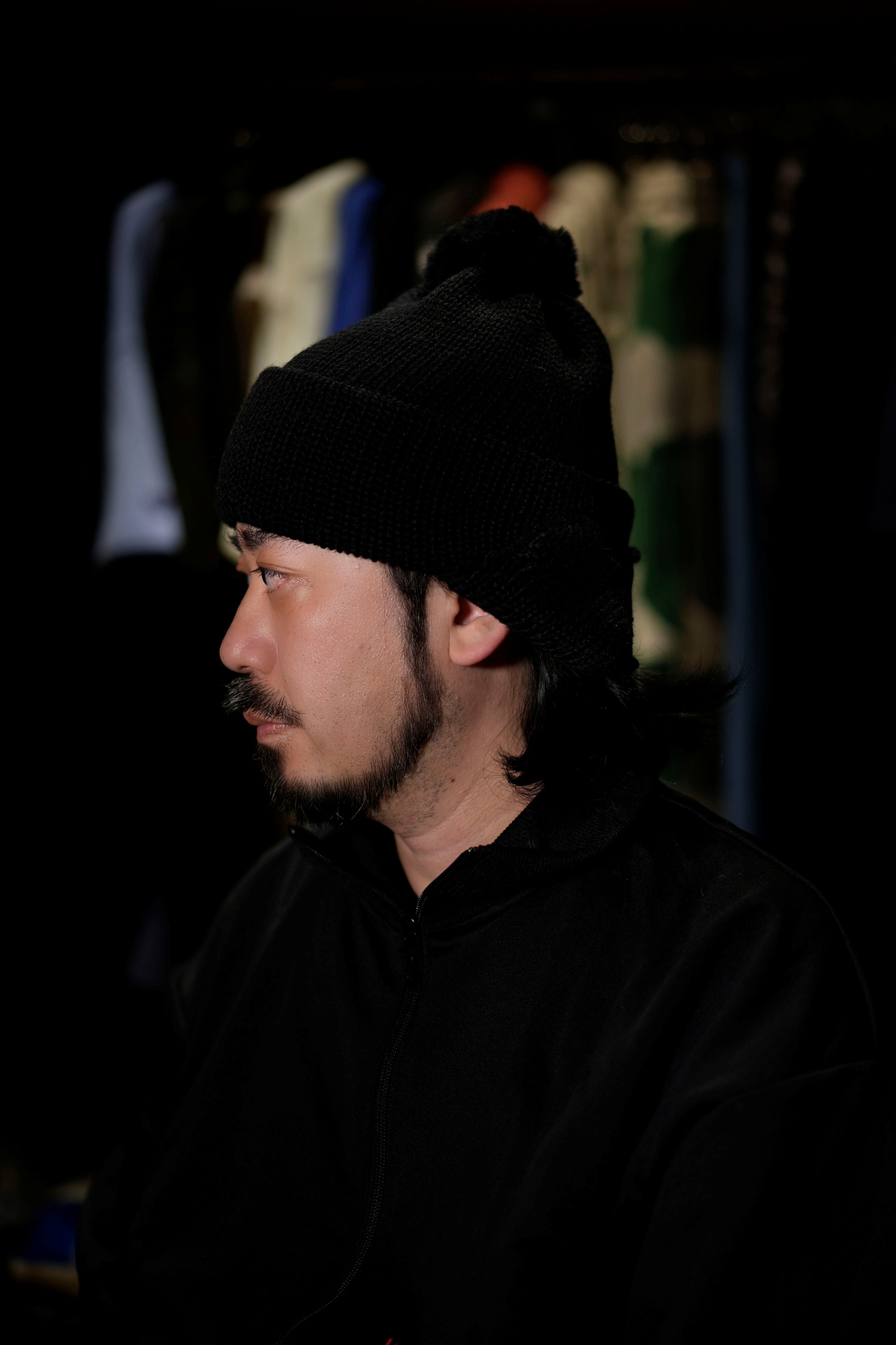 HL-24FW-0007_Black | 3g Solid Bobcap w/ear Cover&PomPom&Rope | Color:Black【HIGHLAND 2000_ハイランドトゥーサウザンド】【ネコポス選択可能】