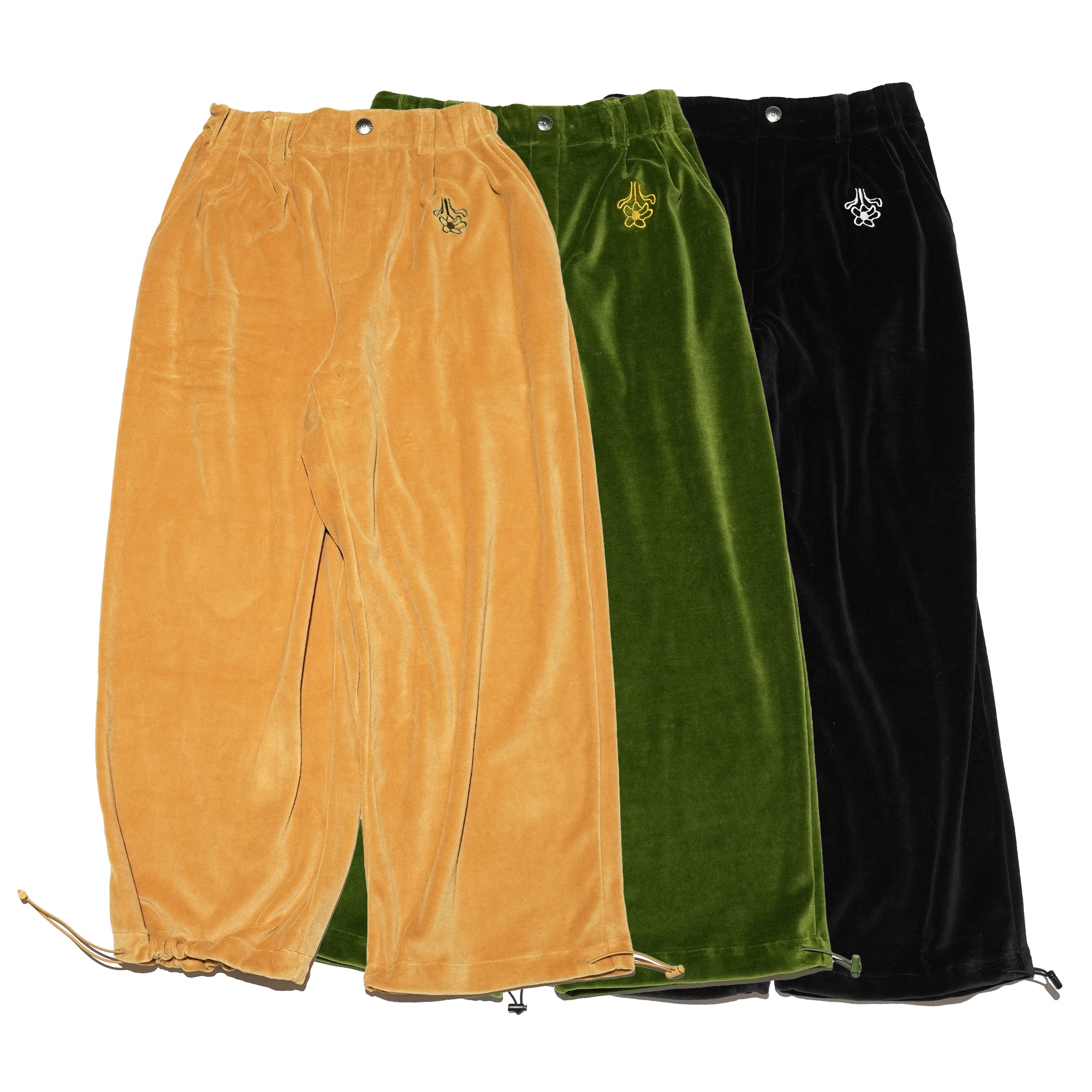 Name:Velor Pile Tapered Pants | Color:Marigold/Wakaba/Black【AMBERGLEAM_アンバーグリーム】| No:1181141312