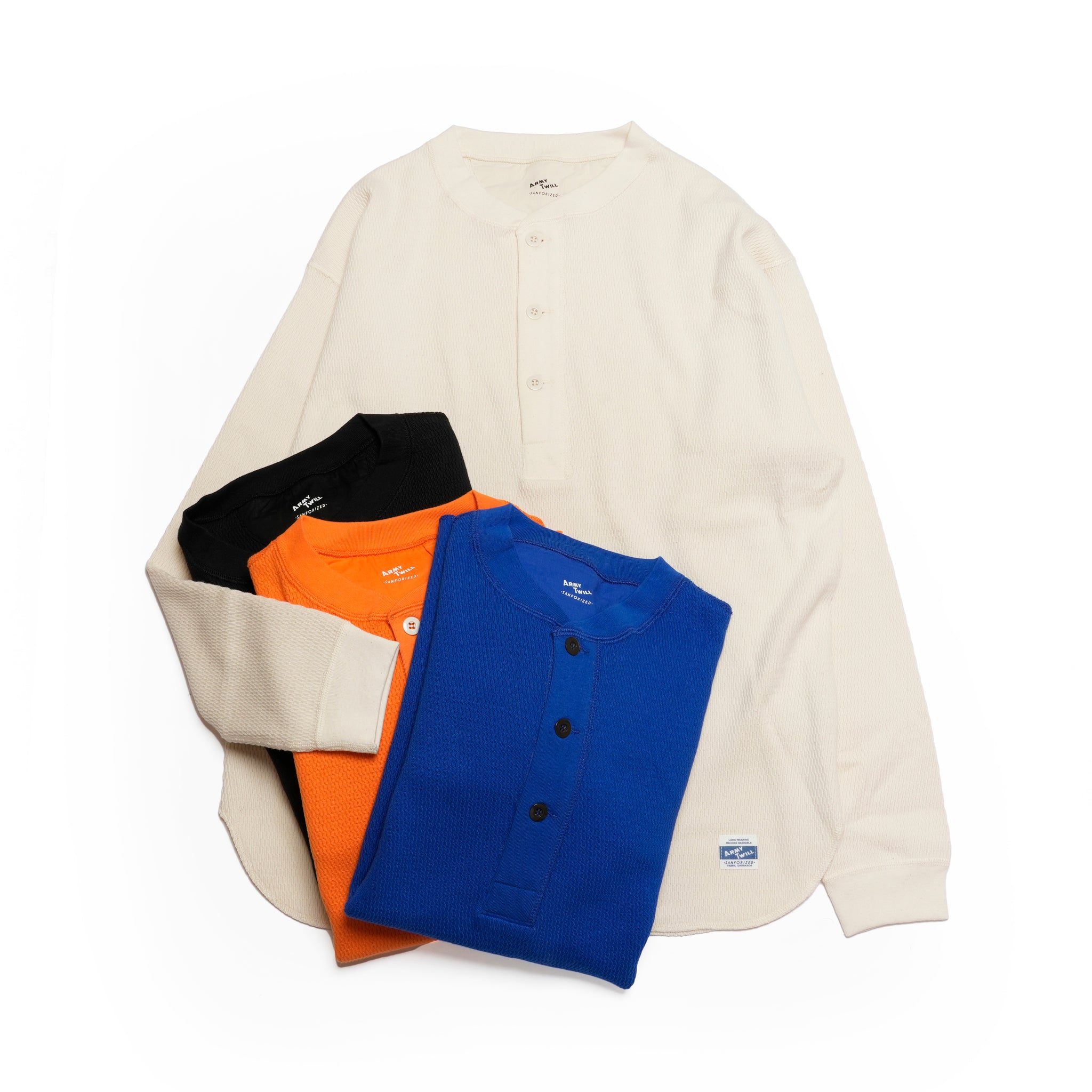 Honeycomb Henley LS Tee | Color_Ecru / Black / Orange / Blue | No_am-2553007【ARMY TWILL_アーミーツイル】