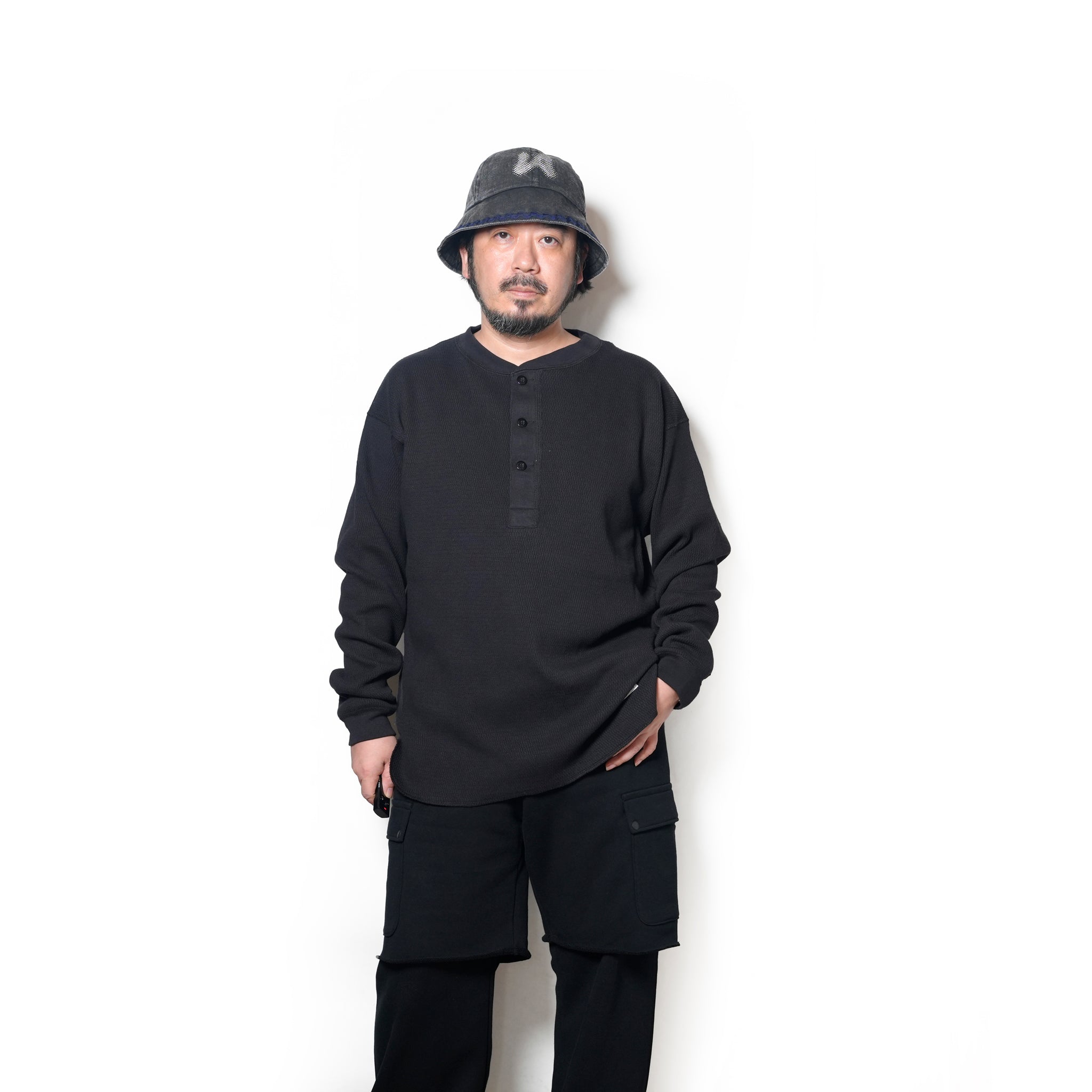 Honeycomb Henley LS Tee | Color_Ecru / Black / Orange / Blue | No_am-2553007【ARMY TWILL_アーミーツイル】