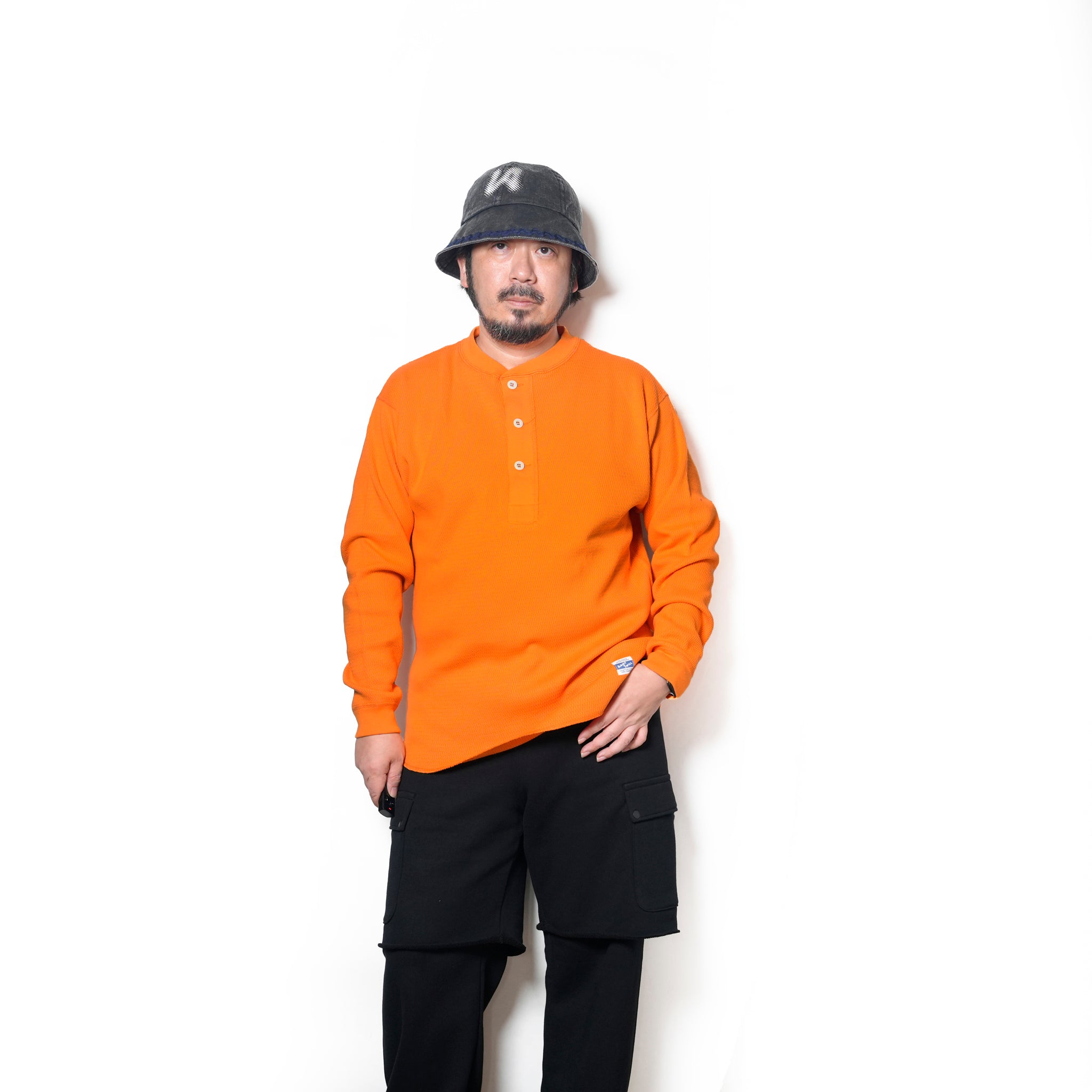 Honeycomb Henley LS Tee | Color_Ecru / Black / Orange / Blue | No_am-2553007【ARMY TWILL_アーミーツイル】