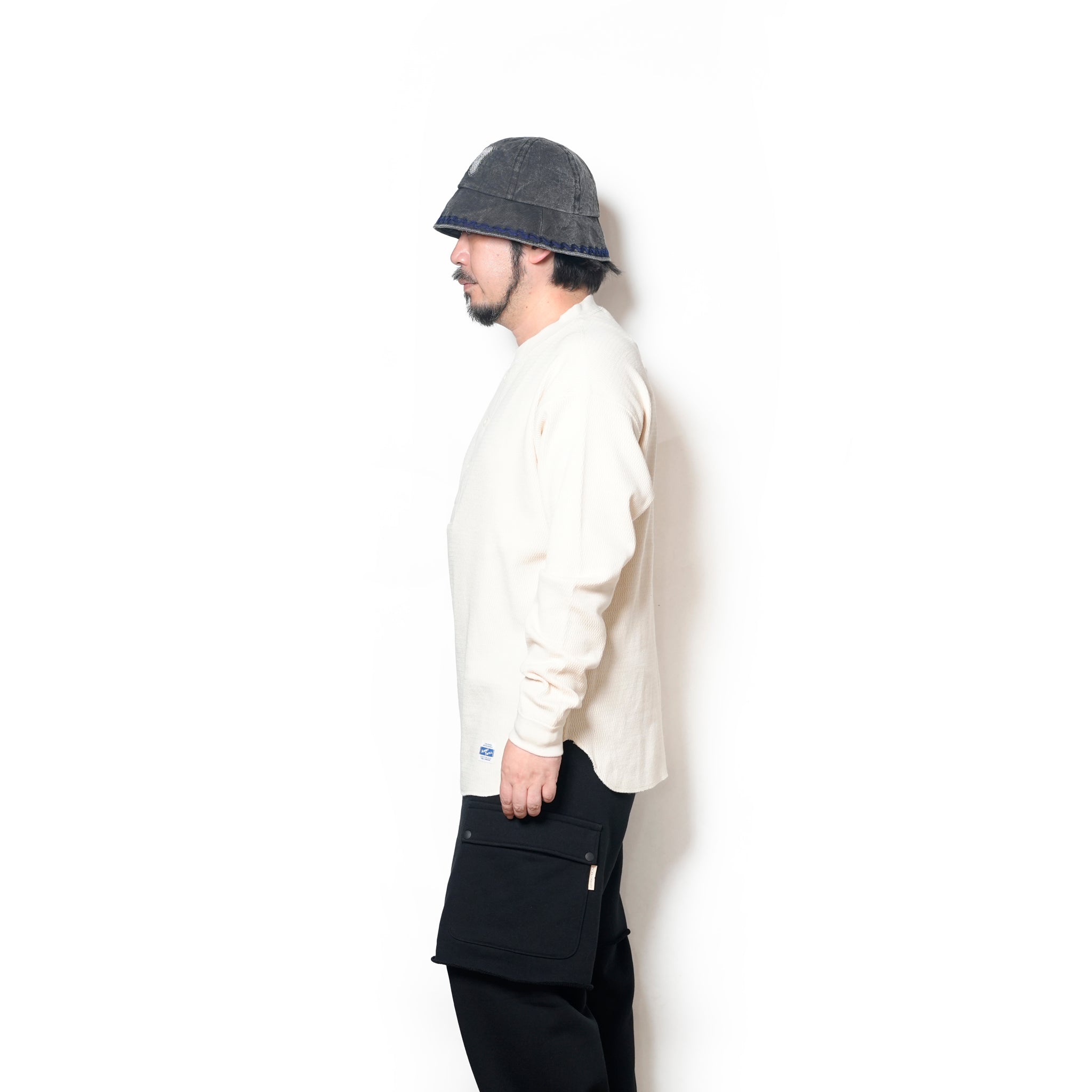 Honeycomb Henley LS Tee | Color_Ecru / Black / Orange / Blue | No_am-2553007【ARMY TWILL_アーミーツイル】