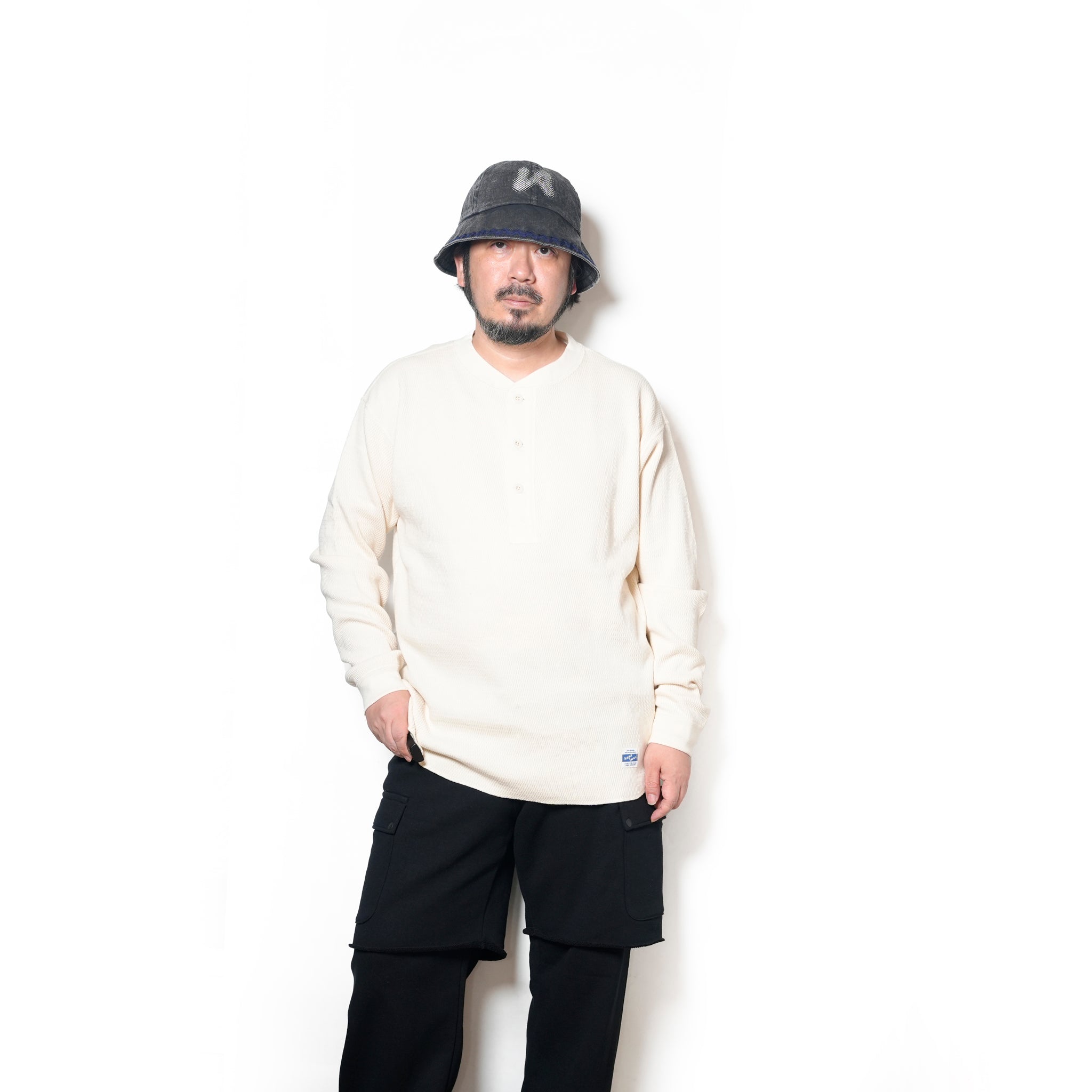 Honeycomb Henley LS Tee | Color_Ecru / Black / Orange / Blue | No_am-2553007【ARMY TWILL_アーミーツイル】