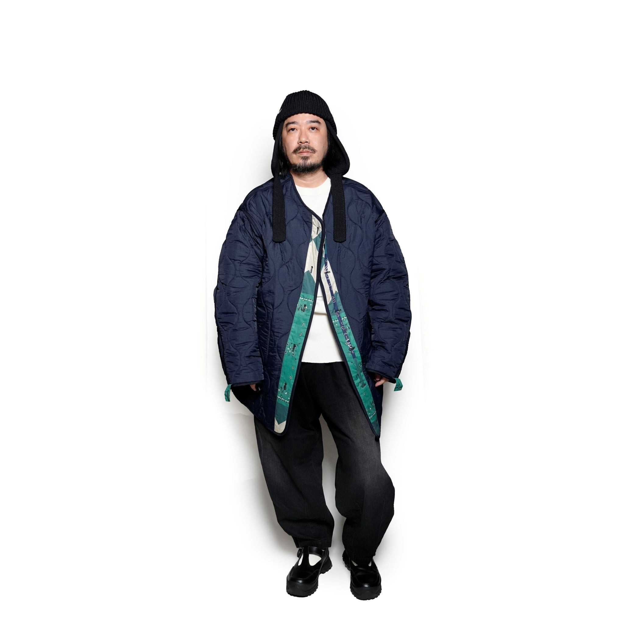 G63101_NV | REVERSIBLE QUILT LONG LINER JACKET-NV【GORT_ゴート】