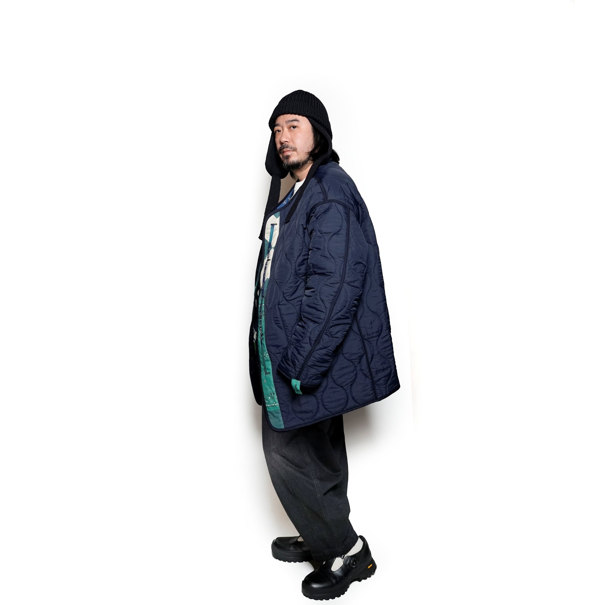 G63101_NV | REVERSIBLE QUILT LONG LINER JACKET-NV【GORT_ゴート】