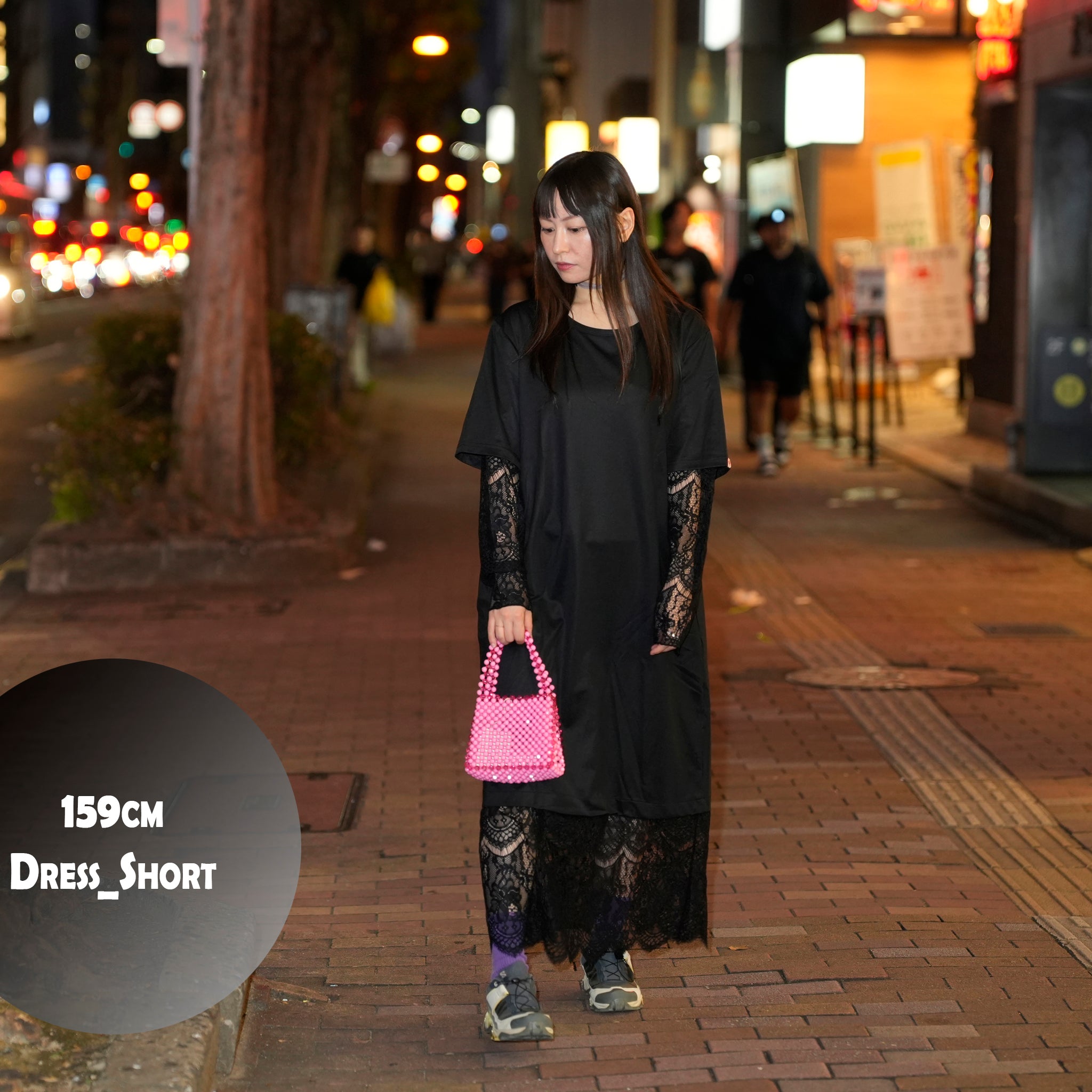 Lace Layered T-Shirt Dress | Color:Black【AMBERGLEAM_アンバーグリーム】1329151118
