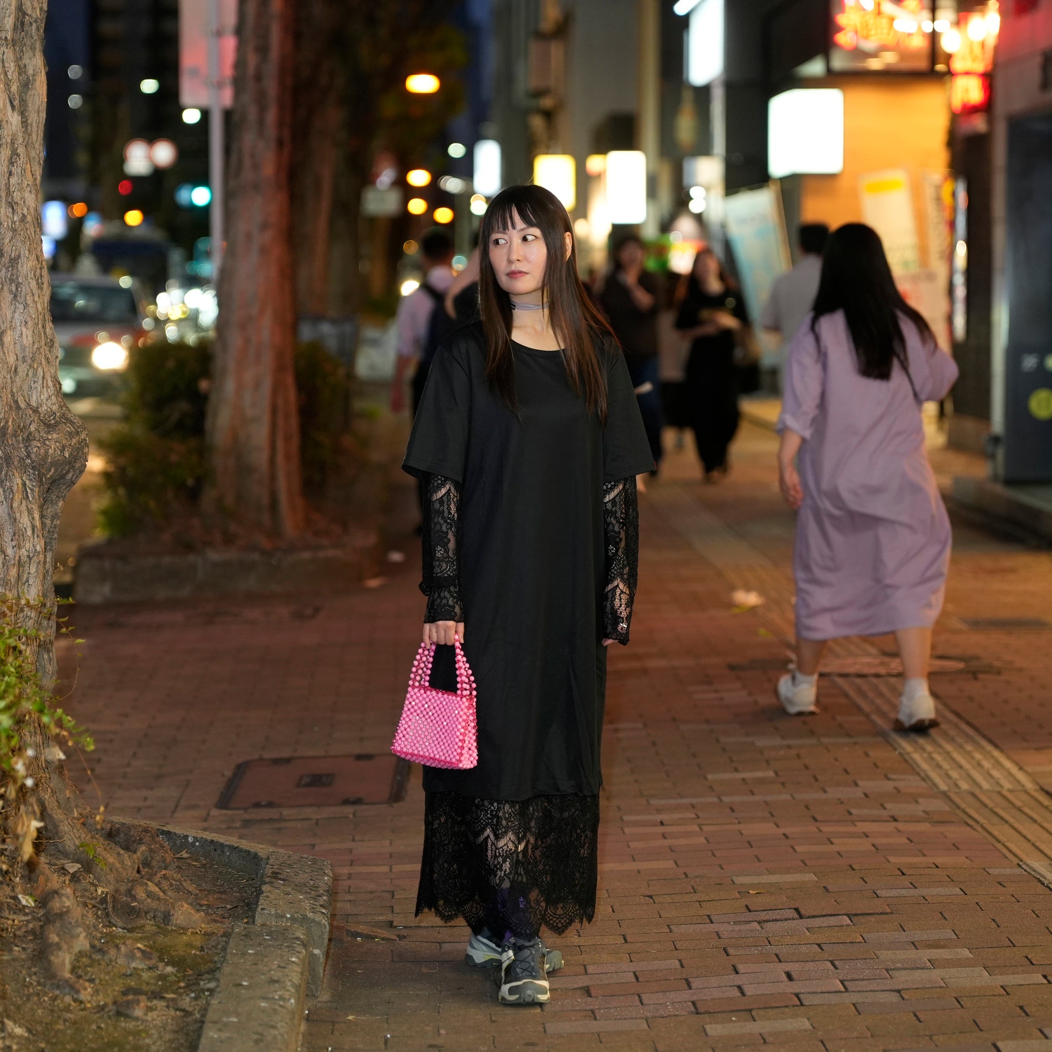Lace Layered T-Shirt Dress | Color:Black【AMBERGLEAM_アンバーグリーム】1329151118