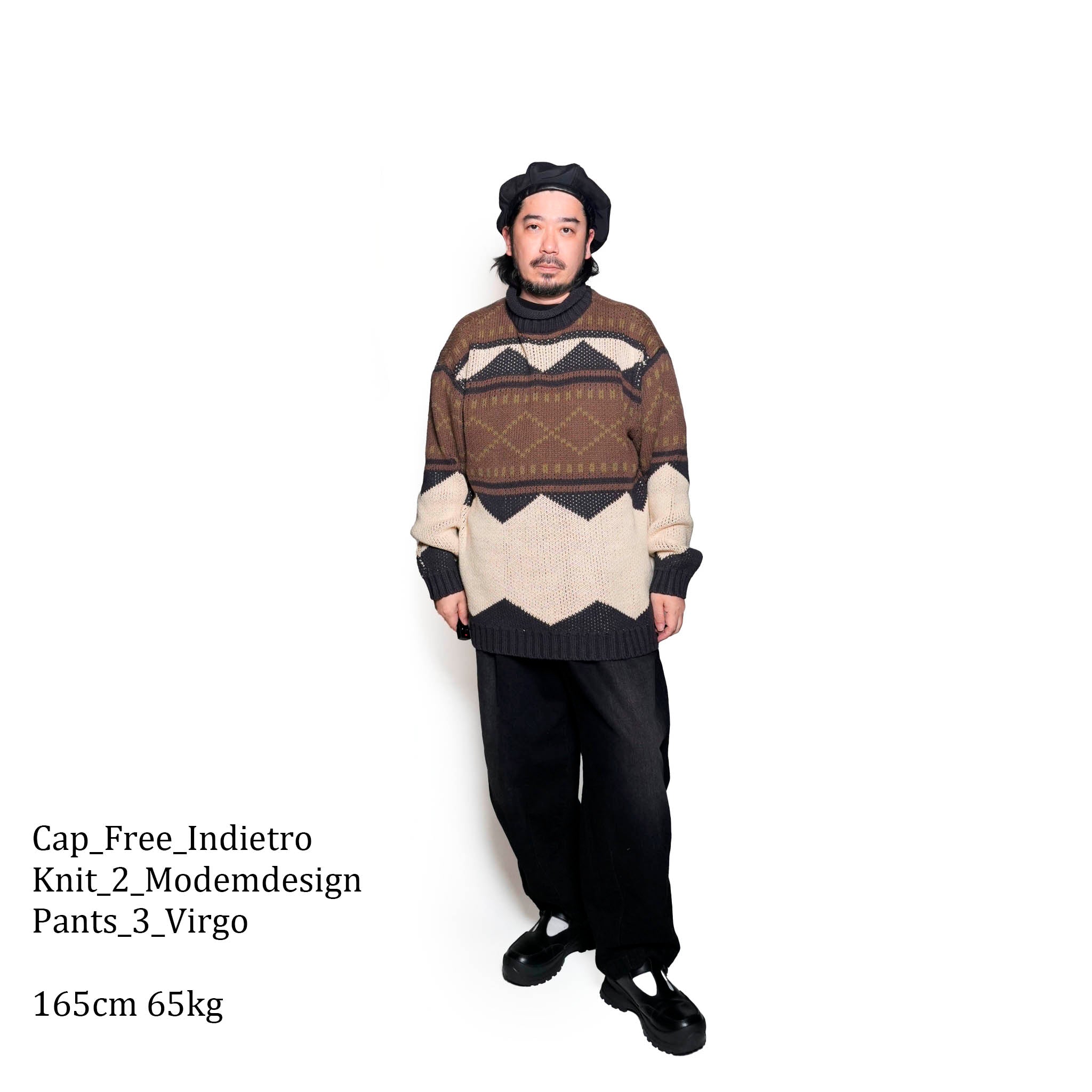 M-2404463 | Lowgage retoro geometric pattern roll neck knit | Ivory【MODEM DESIGN_モデムデザイン】