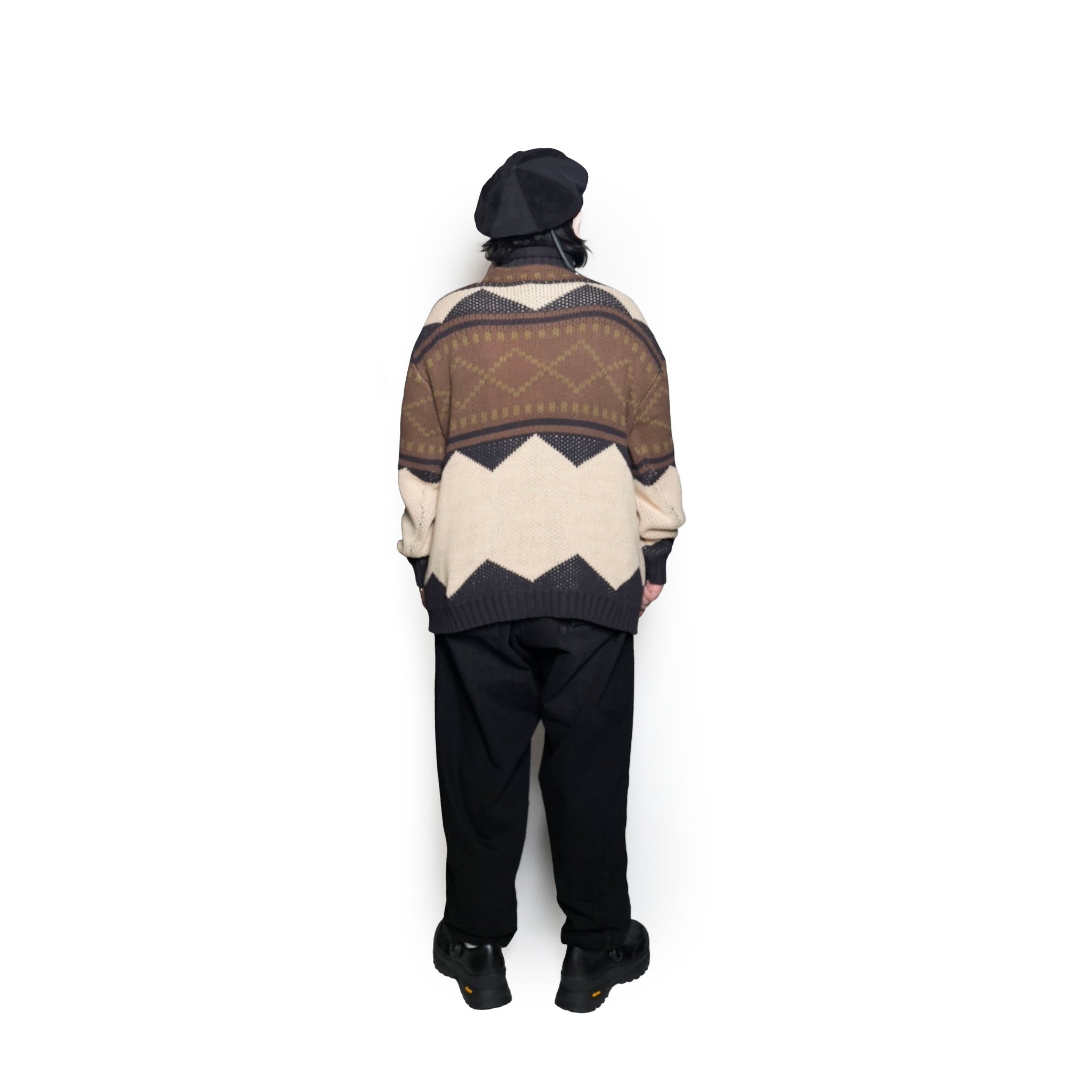 M-2404463 | Lowgage retoro geometric pattern roll neck knit | Ivory【MODEM DESIGN_モデムデザイン】