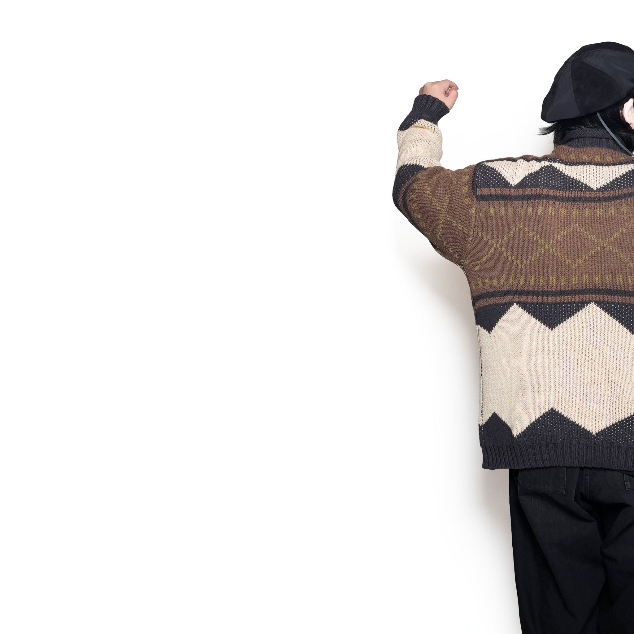 M-2404463 | Lowgage retoro geometric pattern roll neck knit | Ivory【MODEM DESIGN_モデムデザイン】