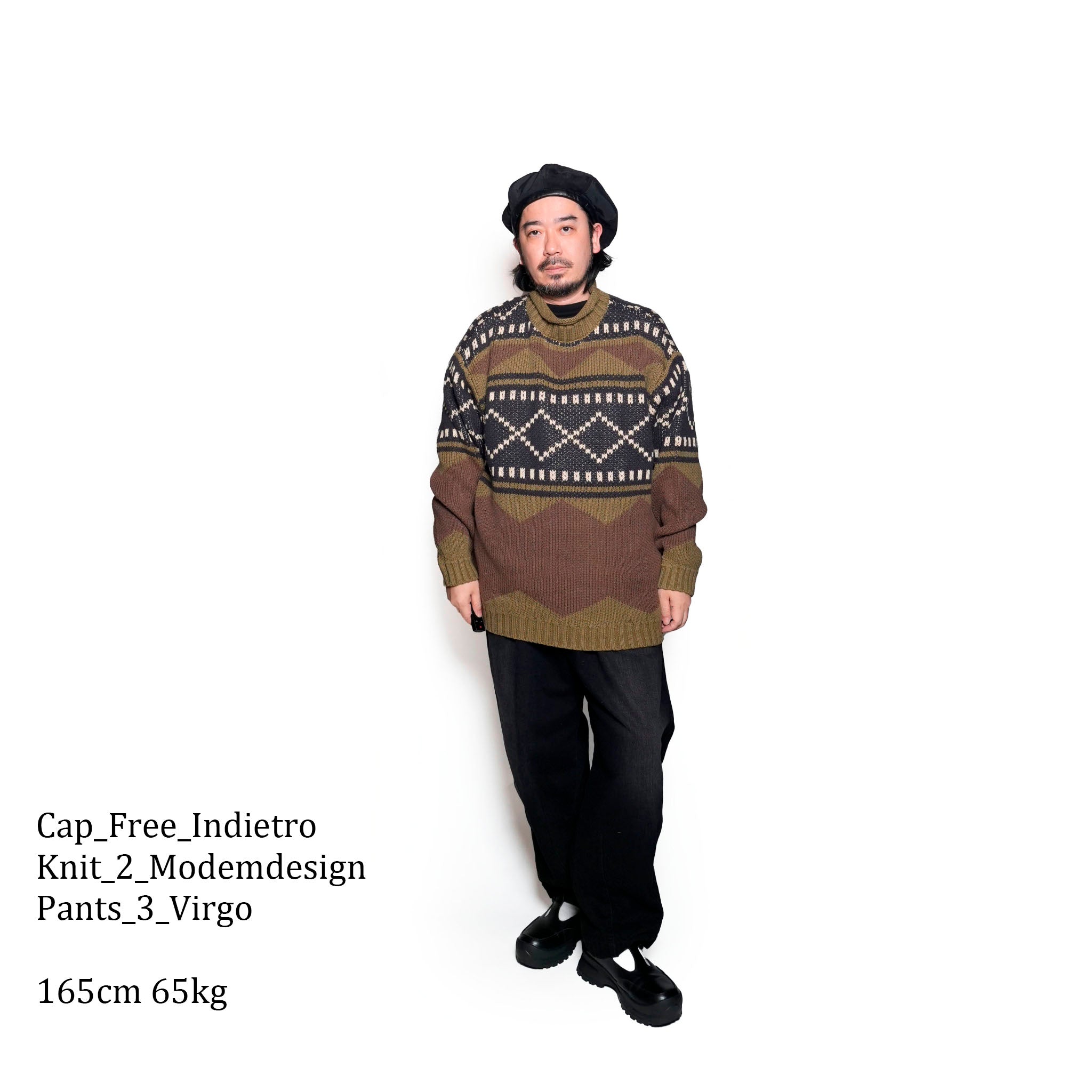 M-2404463 | Lowgage retoro geometric pattern roll neck knit | Brown【MODEM DESIGN_モデムデザイン】