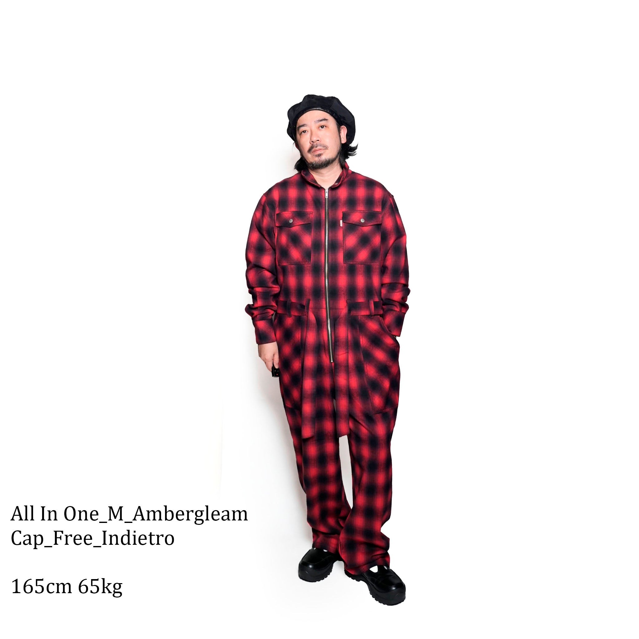 Fabric Jumpsuit | Color:Red Check【AMBERGLEAM_アンバーグリーム】| 1227141118