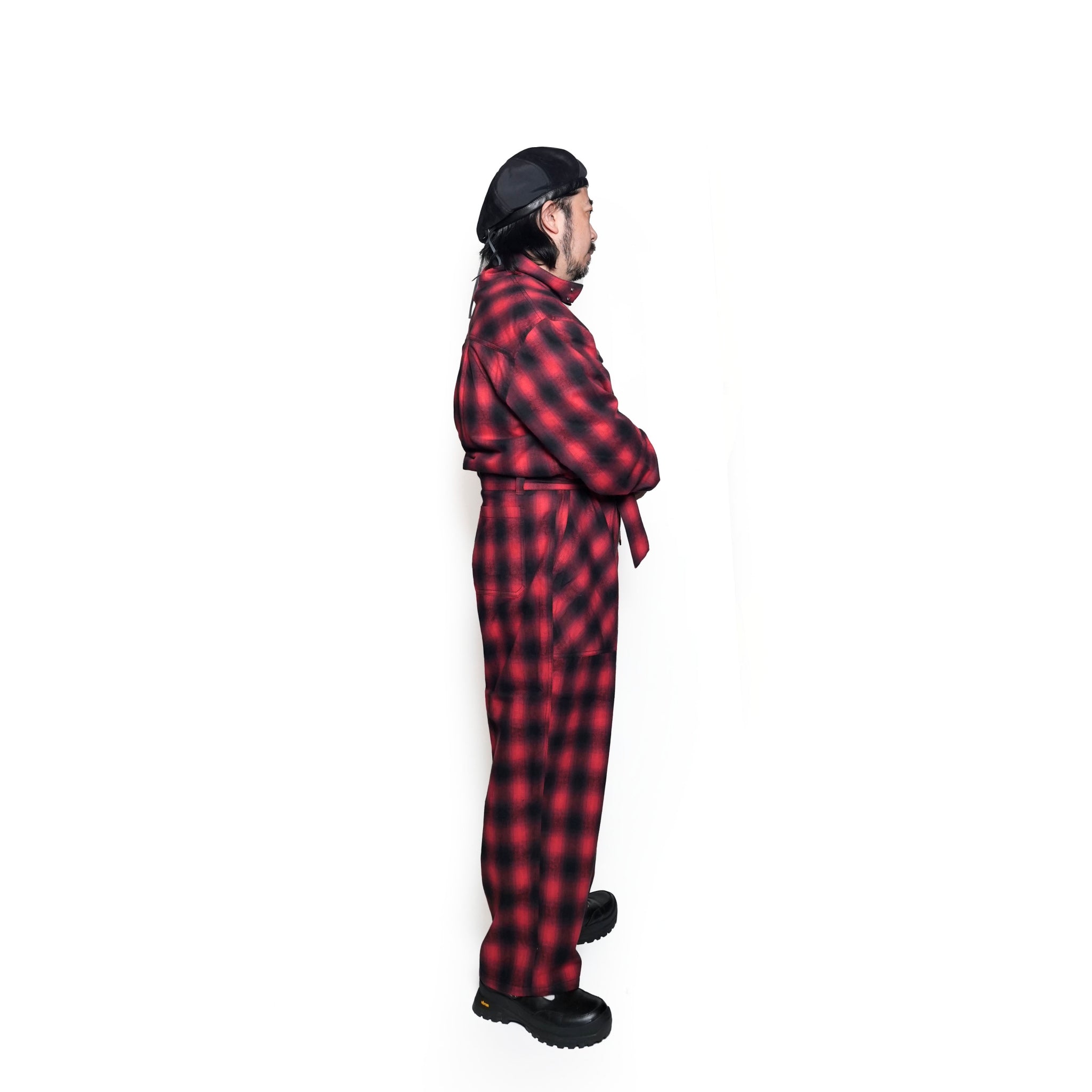 Fabric Jumpsuit | Color:Red Check【AMBERGLEAM_アンバーグリーム】| 1227141118