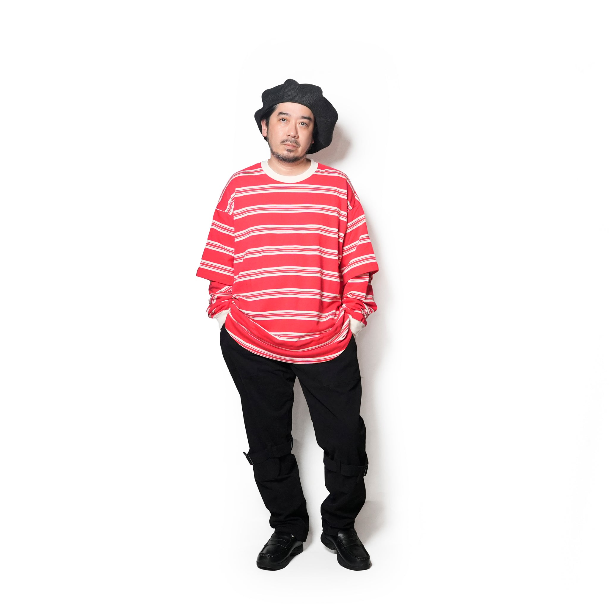 Border Layered Long Sleeve T-shirt | Color:ホワイトムスク/ネイビー/ハートフルレッド【AMBERGLEAM_アンバーグリーム】1328151111