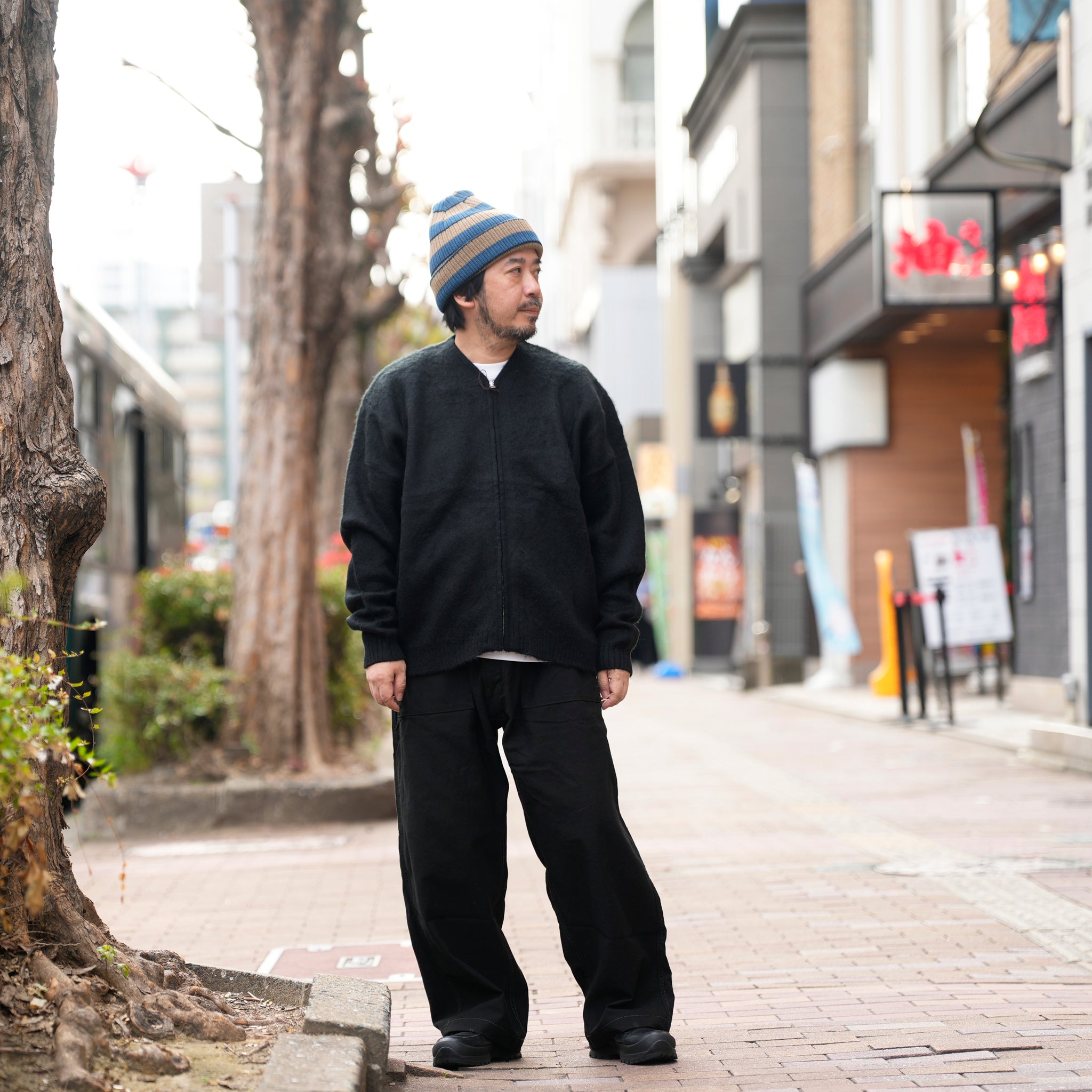 solid shaggy crew cardigan | Color_Black | No_tc25f013_black【TOWNCRAFT_タウンクラフト】