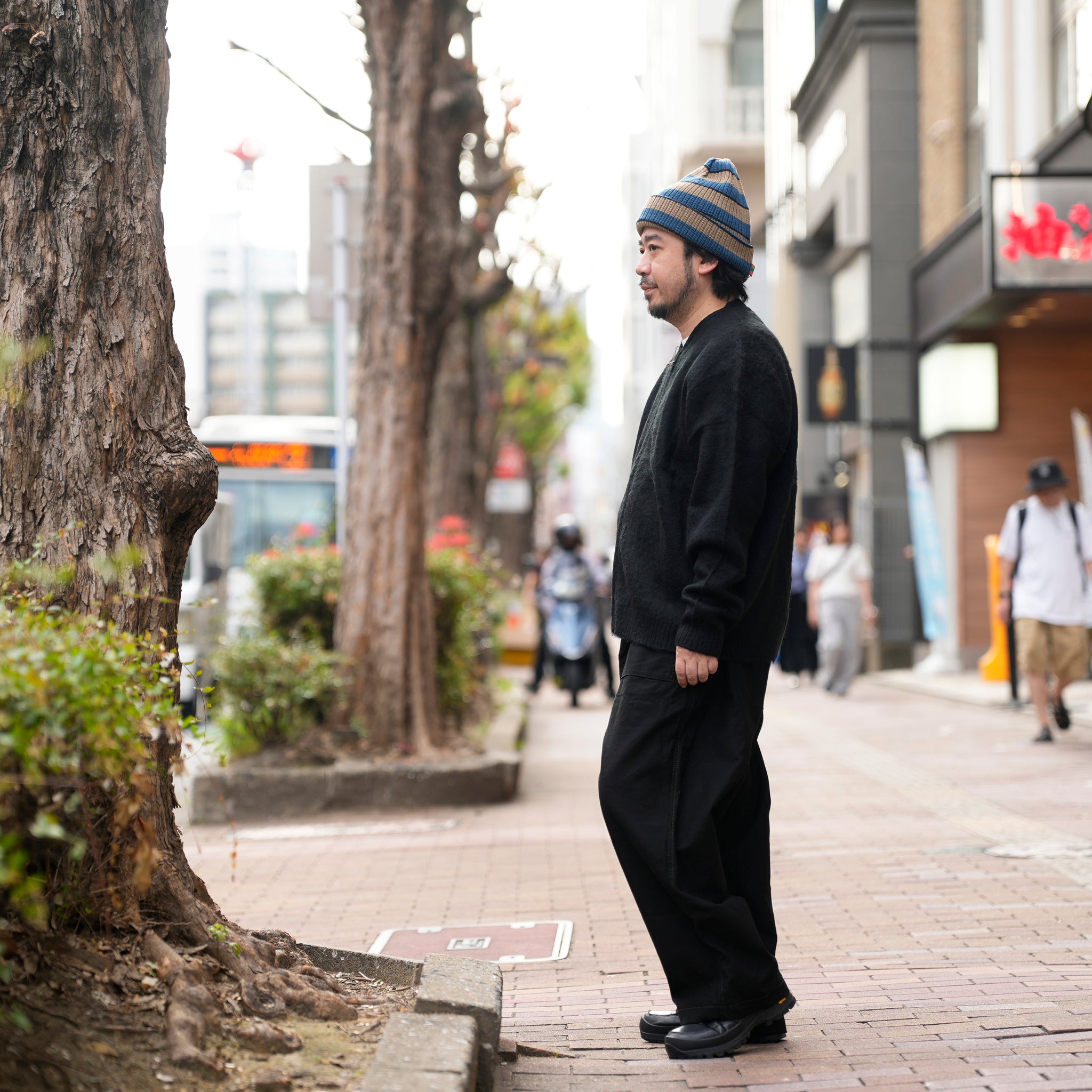 solid shaggy crew cardigan | Color_Black | No_tc25f013_black【TOWNCRAFT_タウンクラフト】