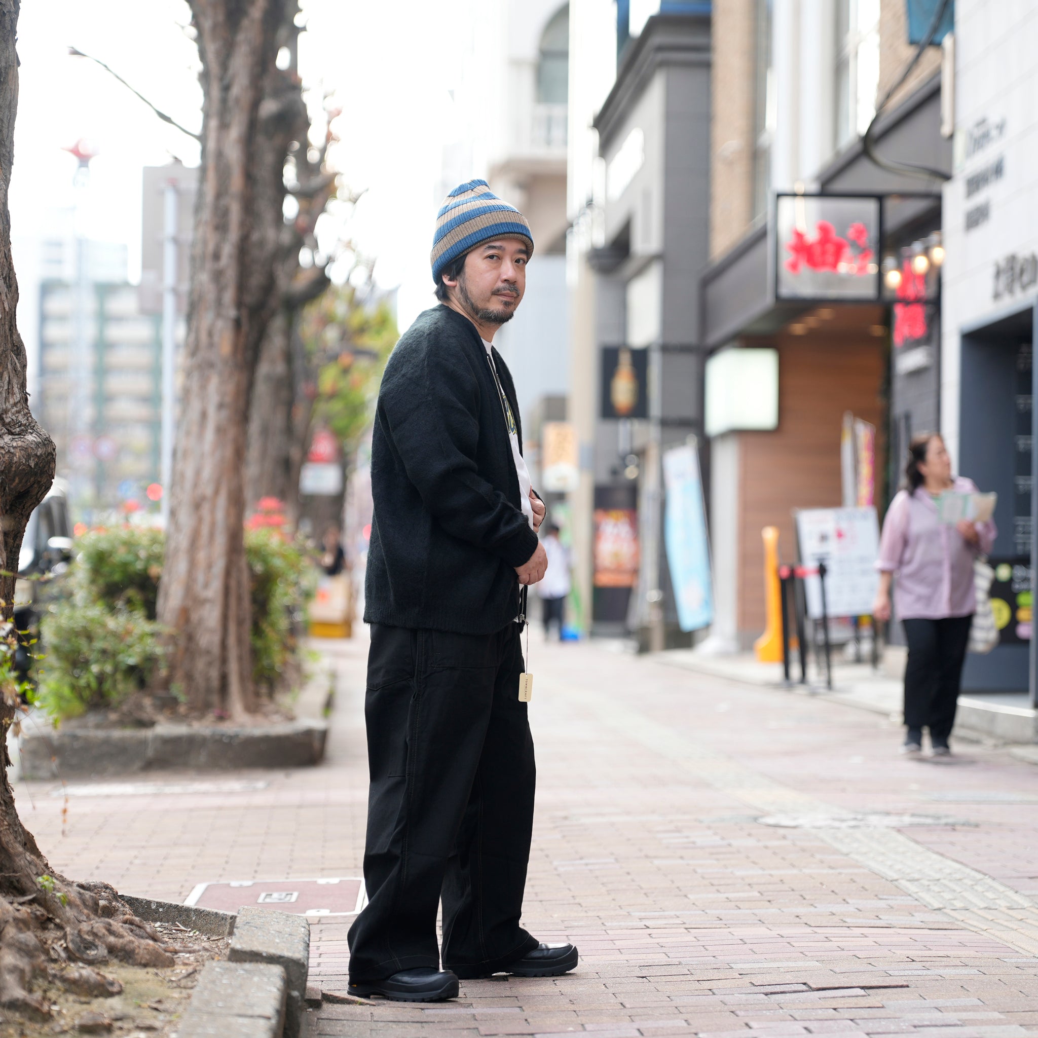 solid shaggy crew cardigan | Color_Black | No_tc25f013_black【TOWNCRAFT_タウンクラフト】
