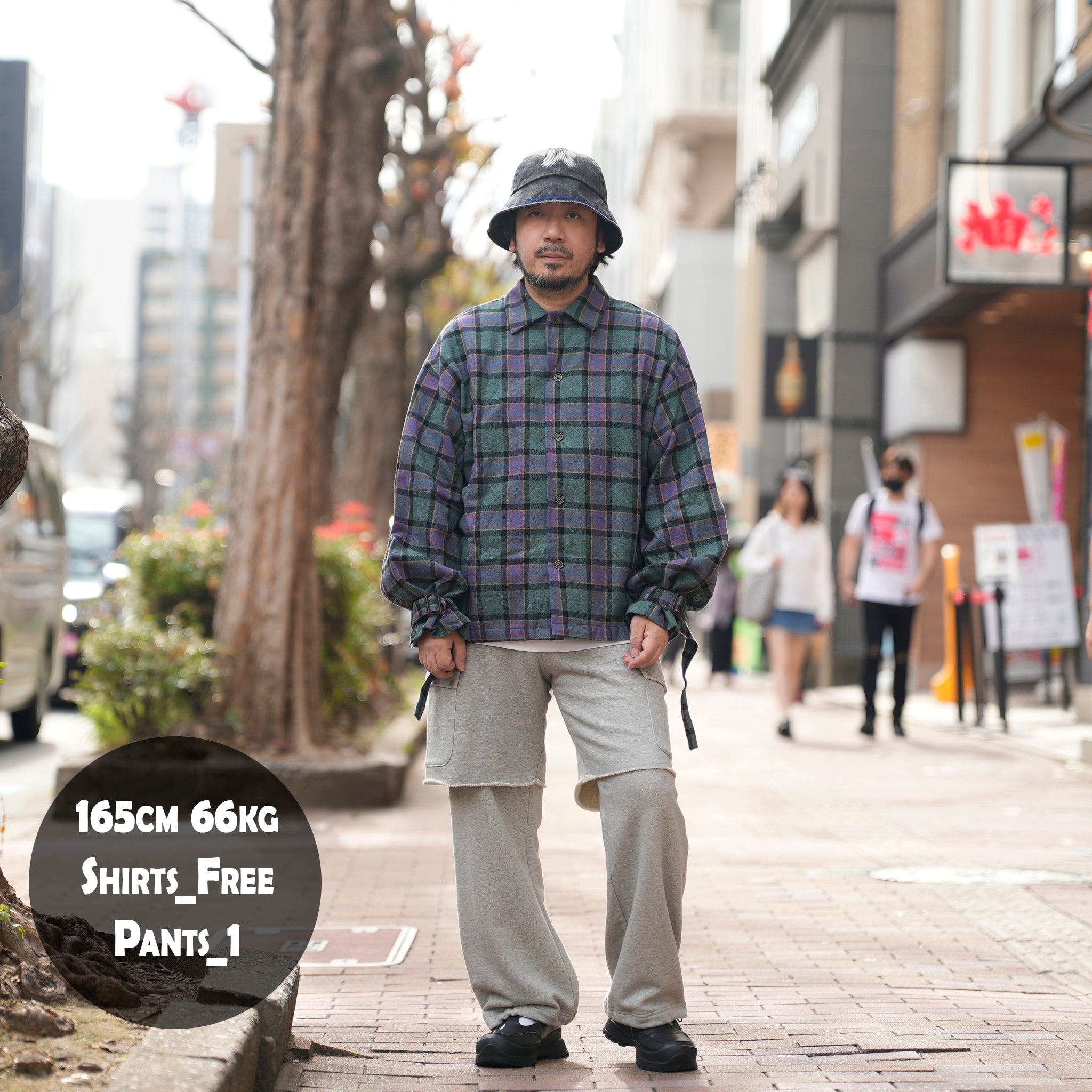 ef404-20 | Check button sleeve shirts | Color:Green Check【EFFECTEN_エフェクテン】