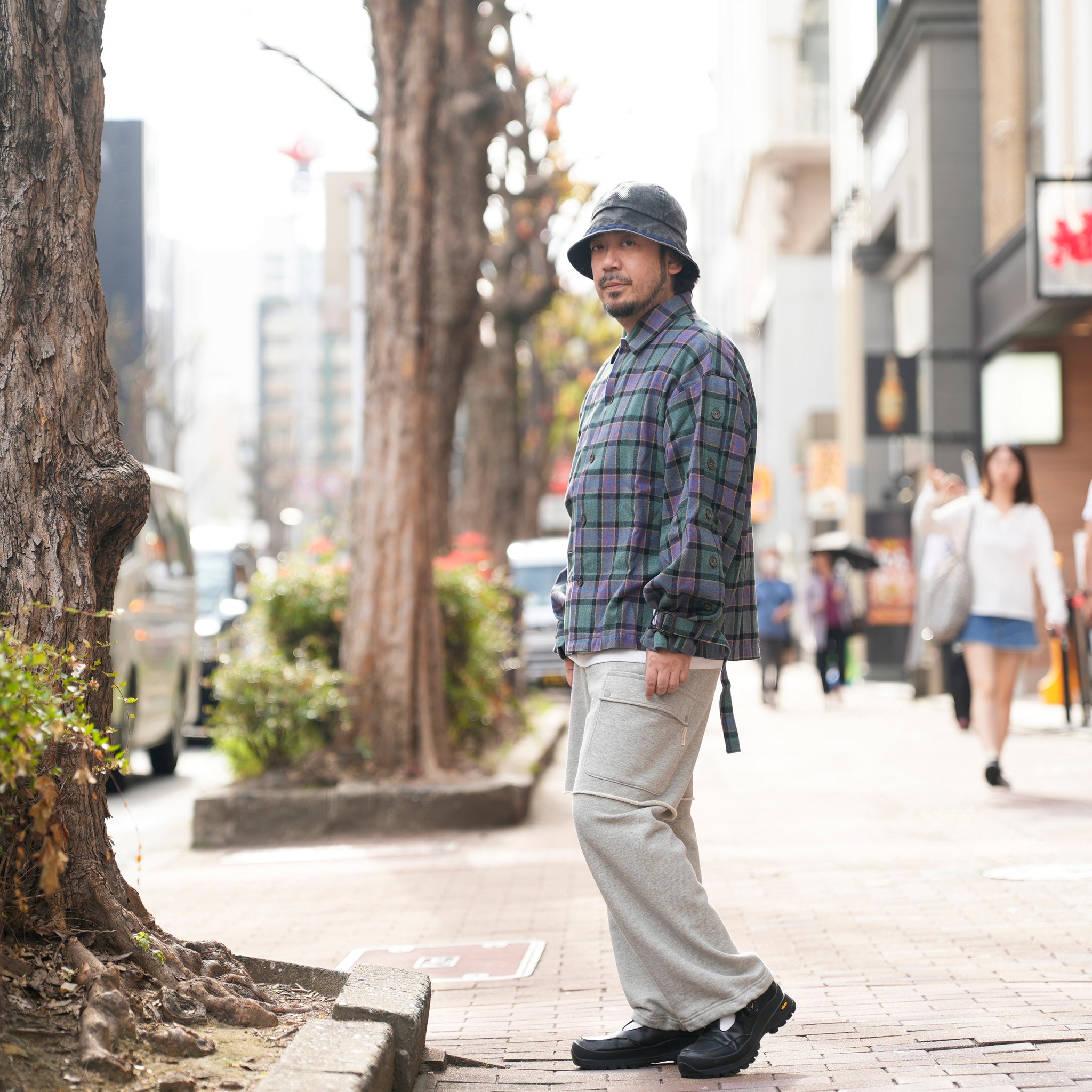ef404-20 | Check button sleeve shirts | Color:Green Check【EFFECTEN_エフェクテン】
