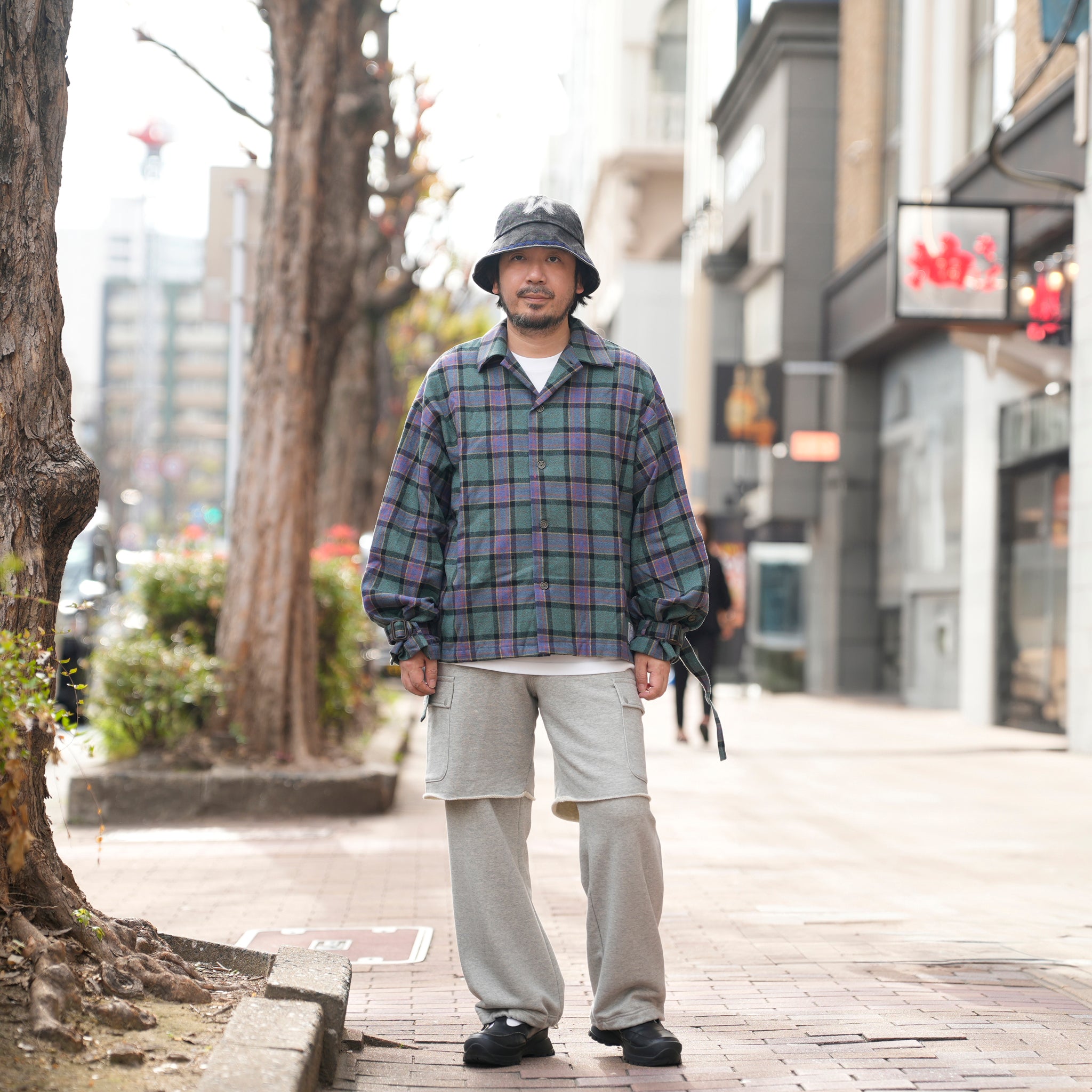 ef404-20 | Check button sleeve shirts | Color:Green Check【EFFECTEN_エフェクテン】