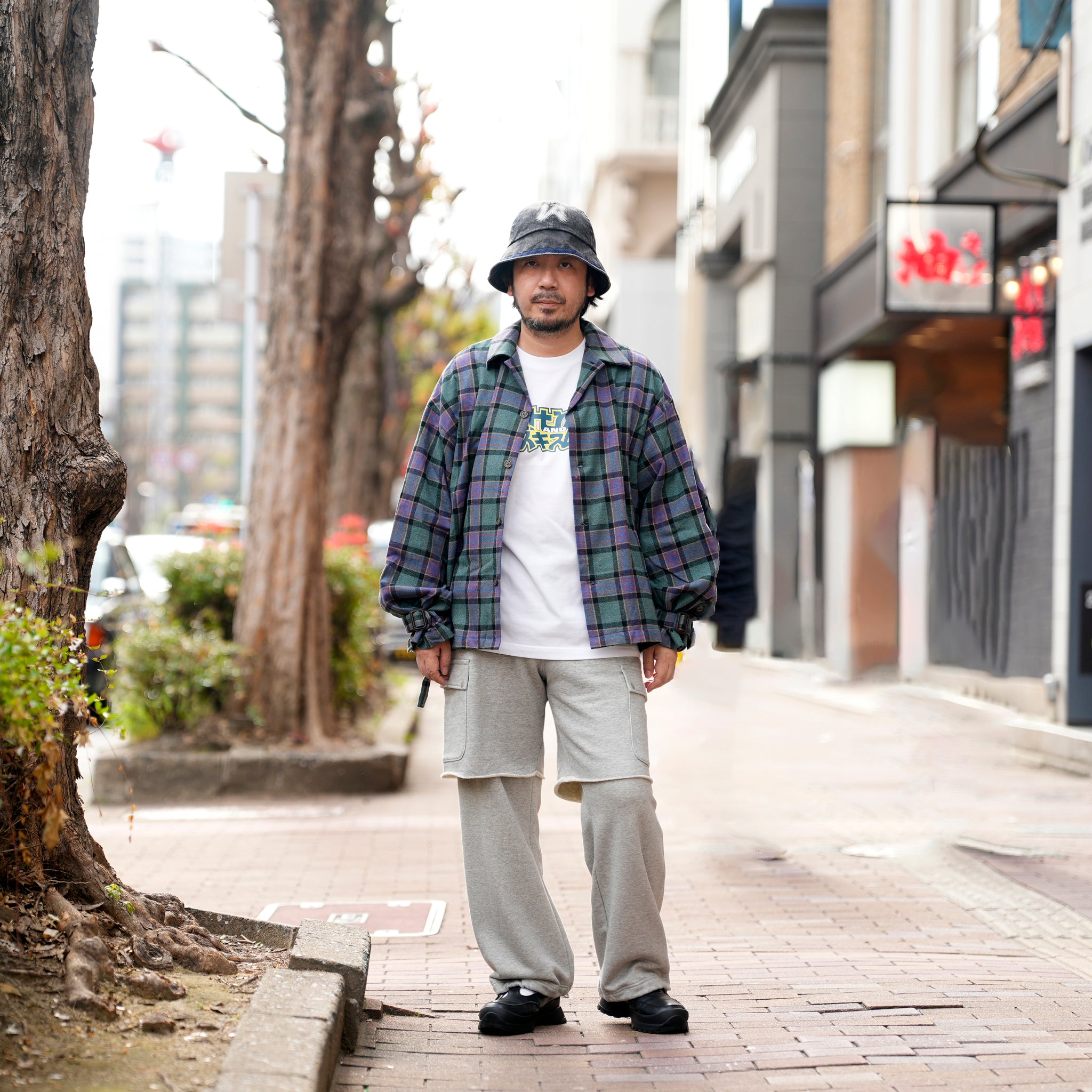 ef404-20 | Check button sleeve shirts | Color:Green Check【EFFECTEN_エフェクテン】