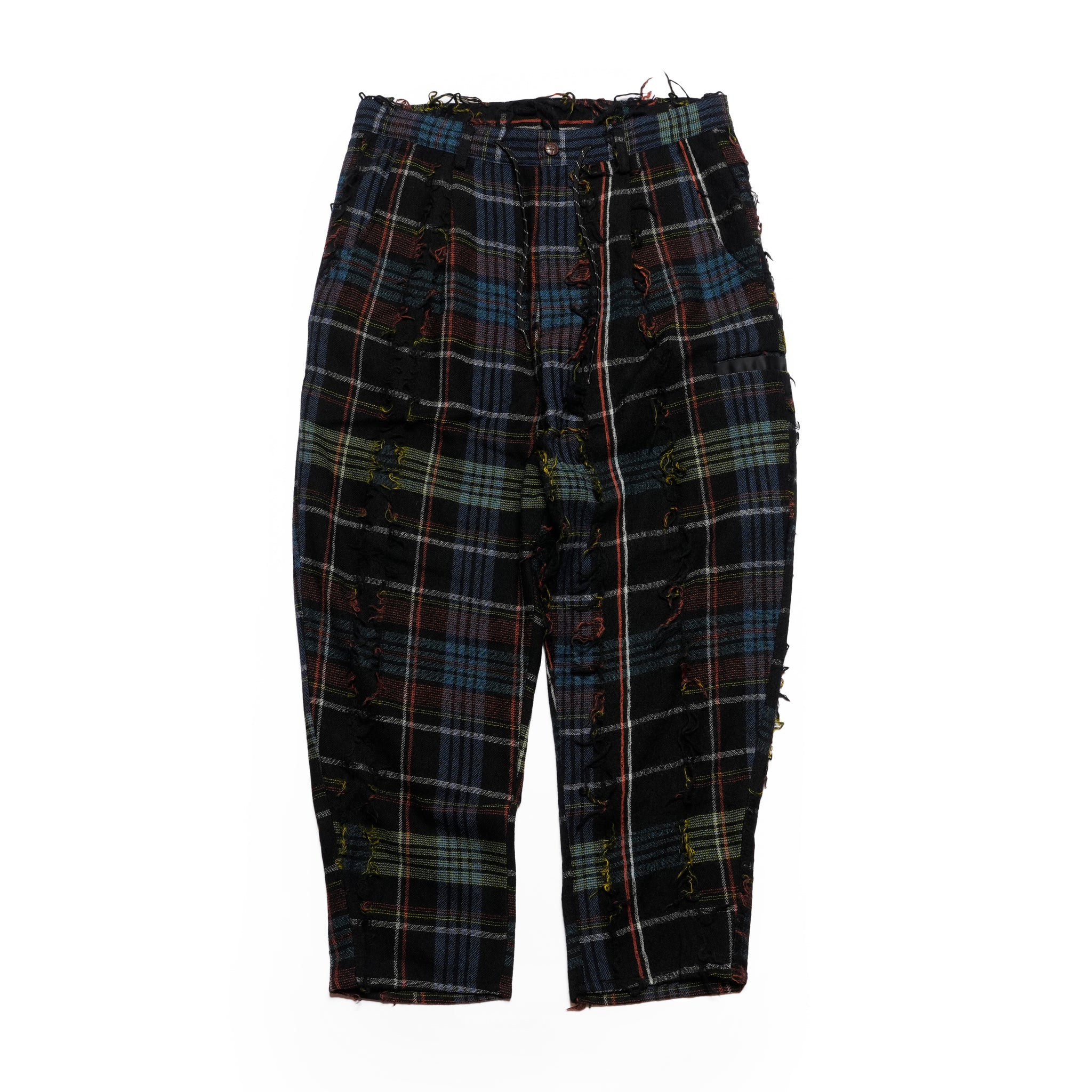 FRINGE WOOL CHECK WIDE SLACKS | Color_Black | No_sf25aw-03_black【STOF_ストフ】